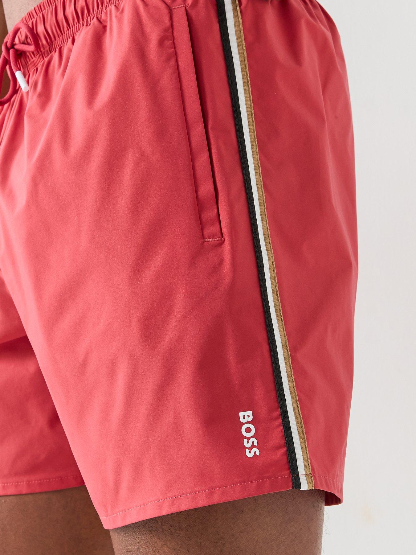 Image 4 of 5 of BOSS Iconic Global Side Tape Swim Shorts - Red