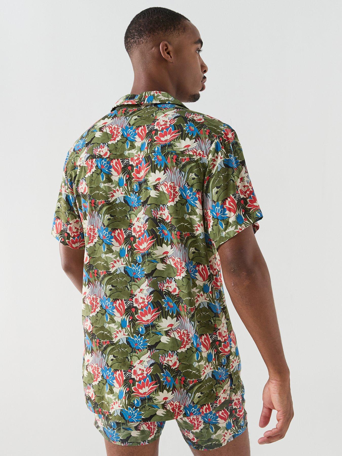 Image 2 of 6 of BOSS Floral Printed Beach Short Sleeve Shirt - Green