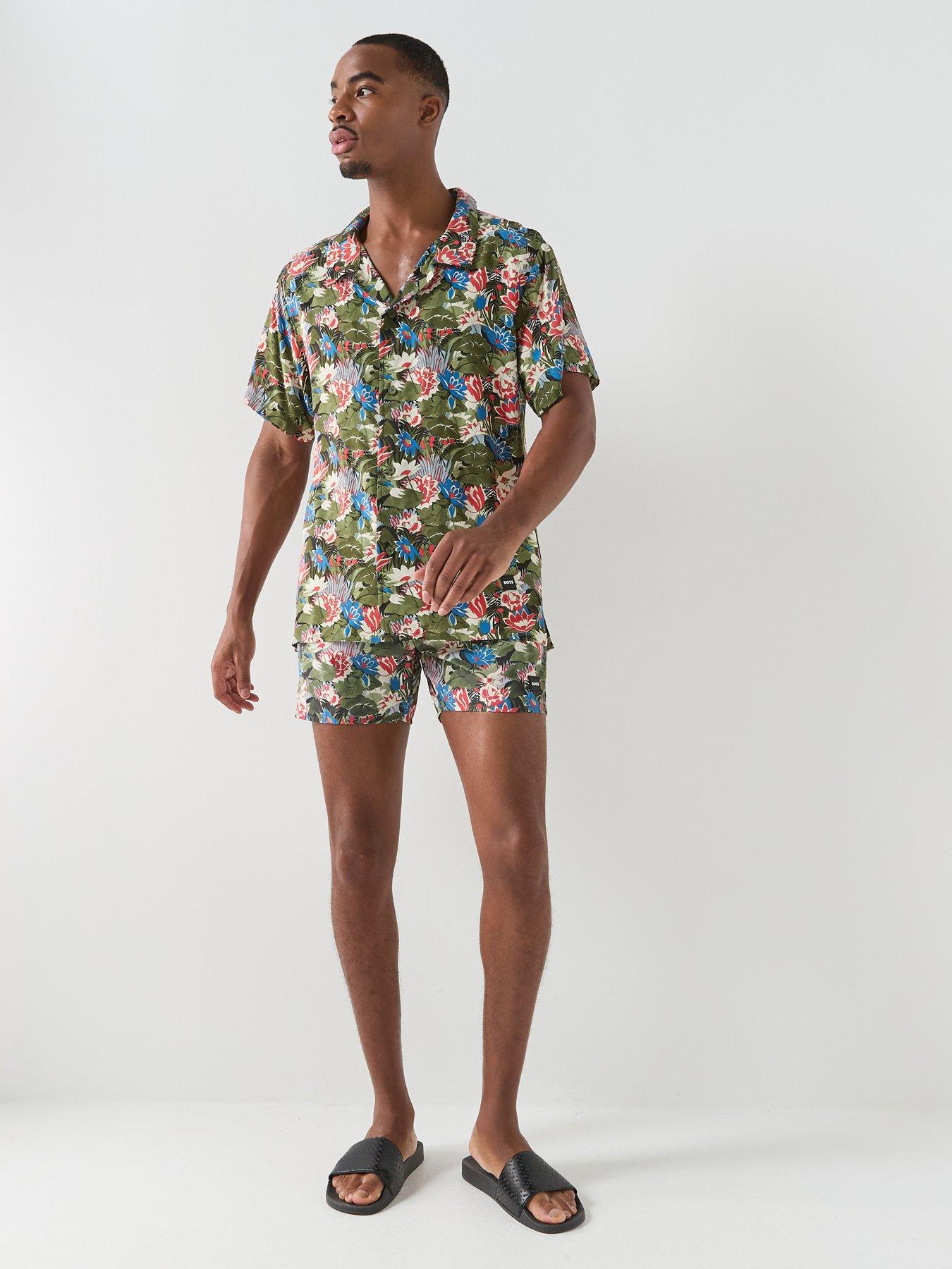 Image 3 of 6 of BOSS Floral Printed Beach Short Sleeve Shirt - Green