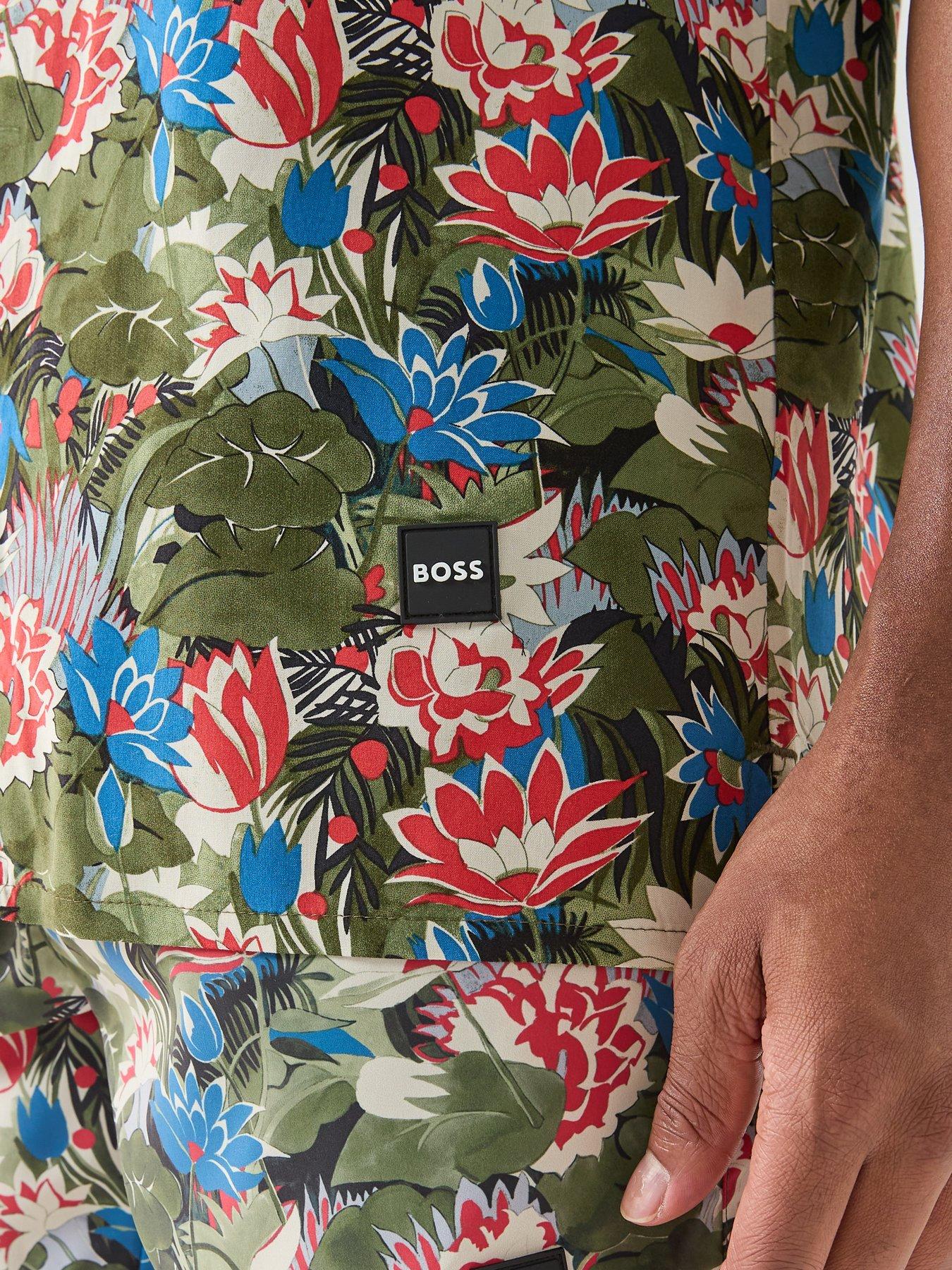 Image 5 of 6 of BOSS Floral Printed Beach Short Sleeve Shirt - Green