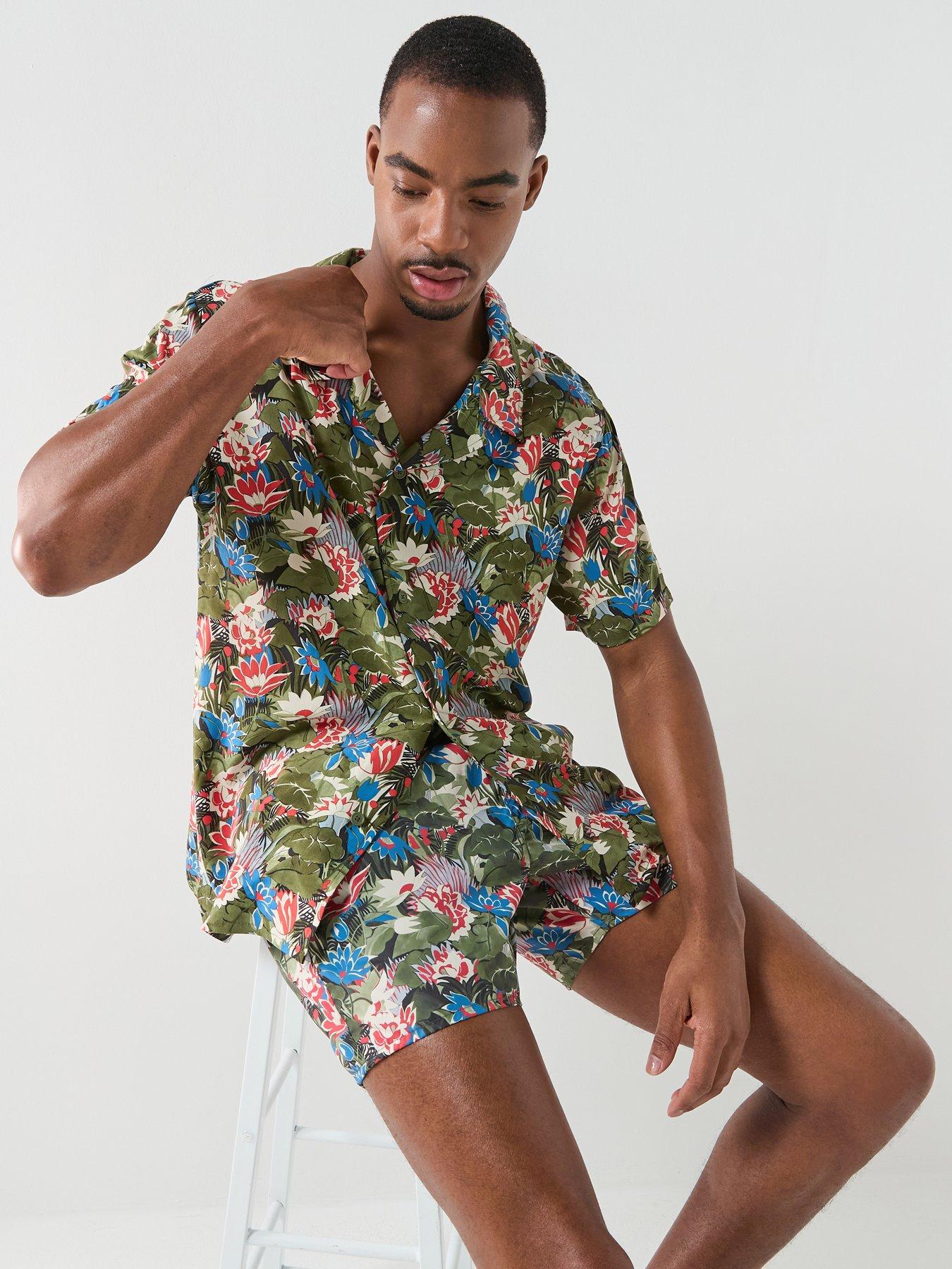 Image 6 of 6 of BOSS Floral Printed Beach Short Sleeve Shirt - Green