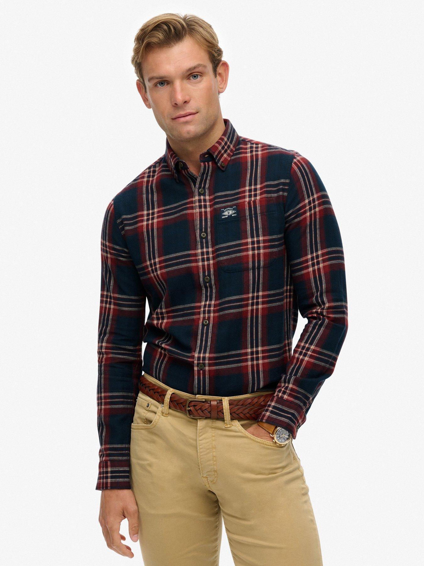 Superdry Check Print Long Sleeve Shirt - Navy/ Multi