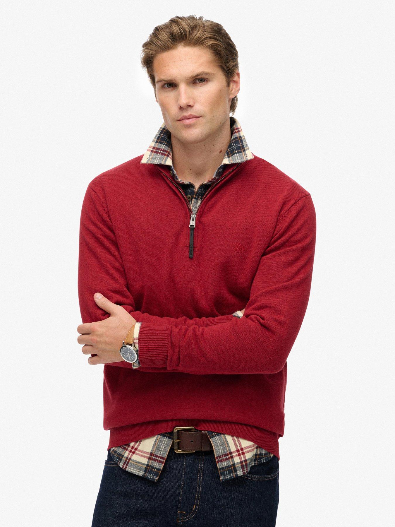 Superdry Essential Cotton Knitted Quarter Zip Jumper - Red