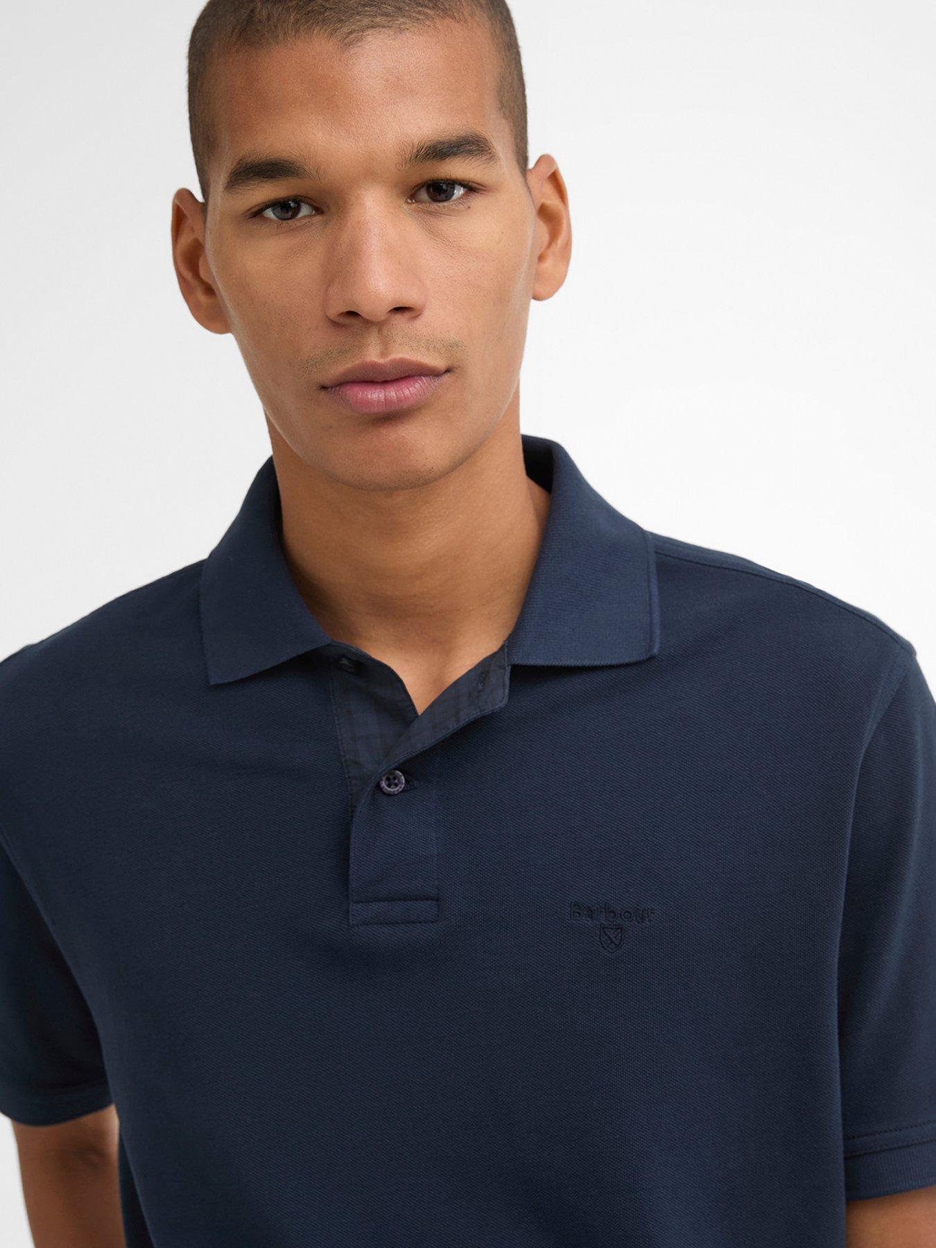 Image 4 of 5 of Barbour Washed Dye Tartan Pique Polo Shirt - Navy