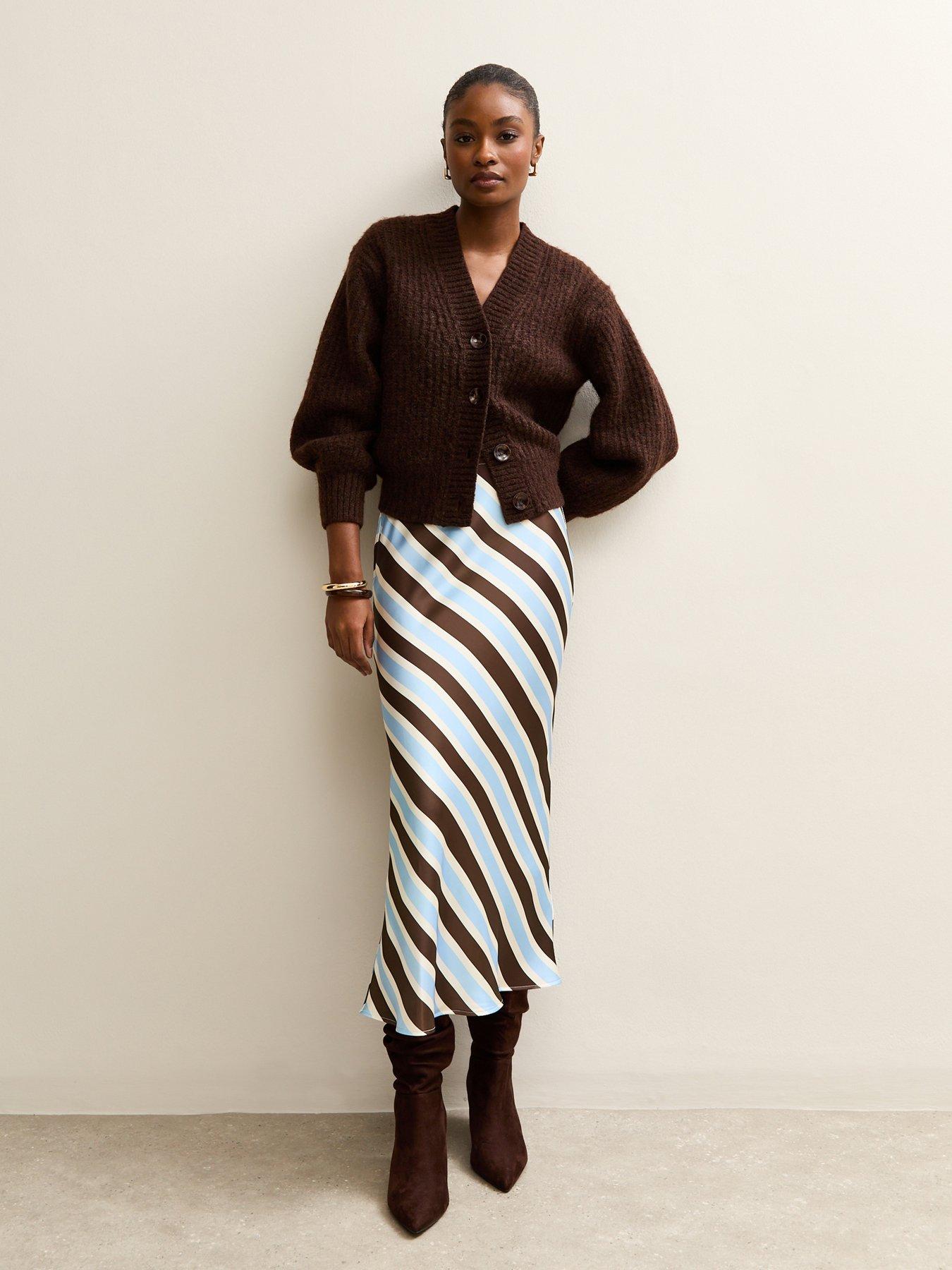 new-look-brown-satin-striped-bias-cut-midi-skirtfront