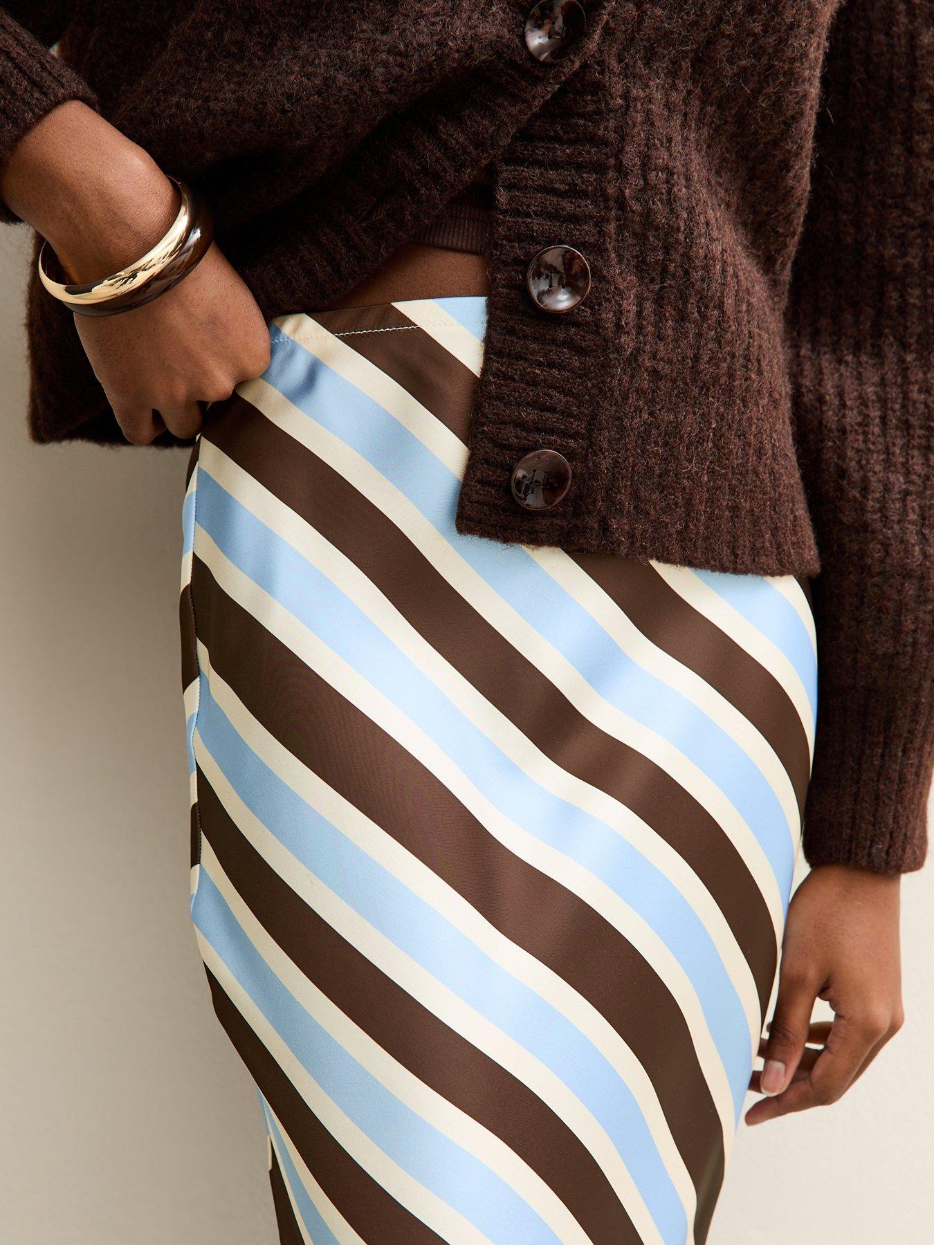 Image 4 of 5 of New Look Satin Striped Bias Cut Midi Skirt - Stripe