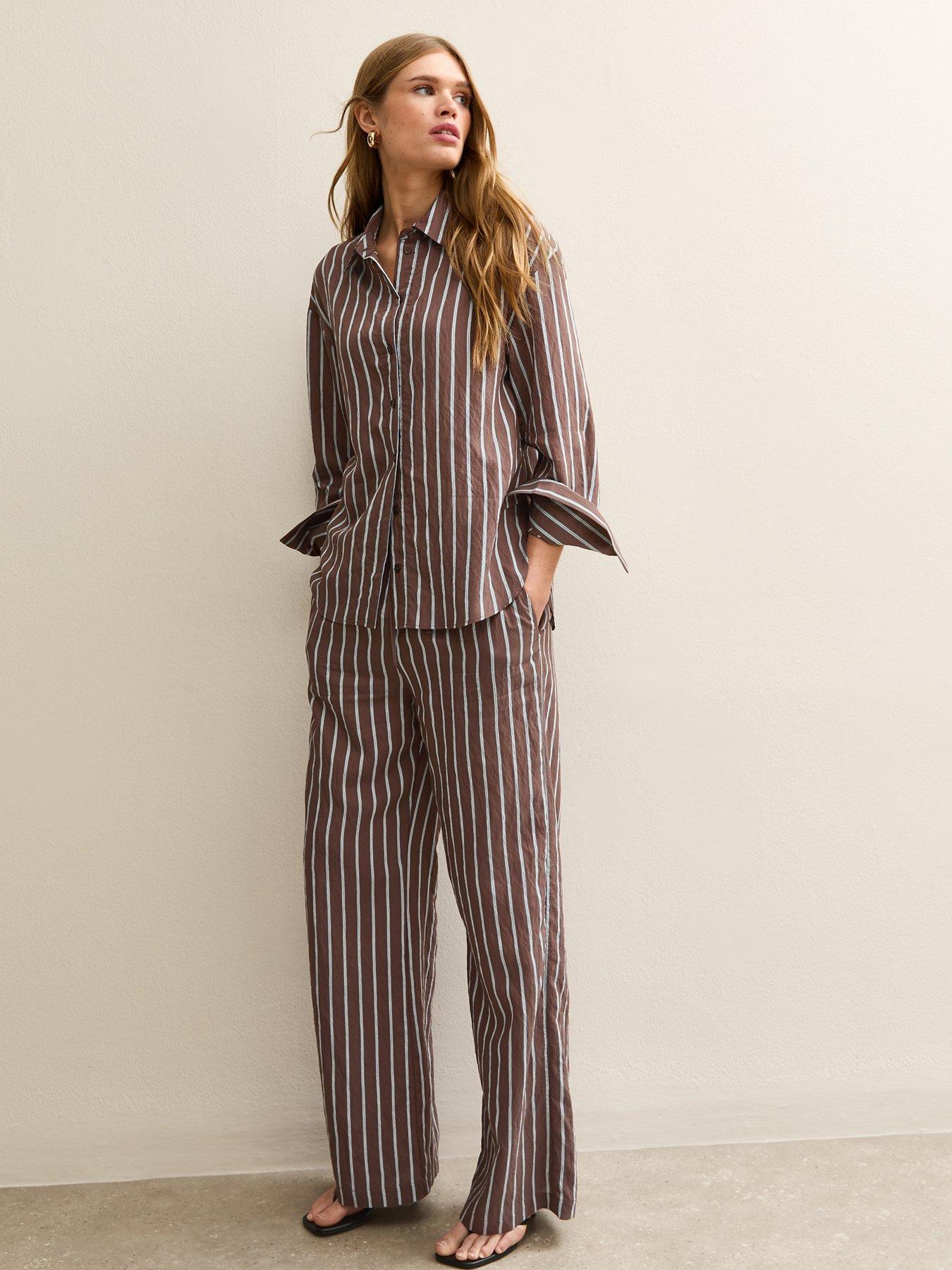 new-look-striped-drawstring-wide-leg-trousers-brownfront