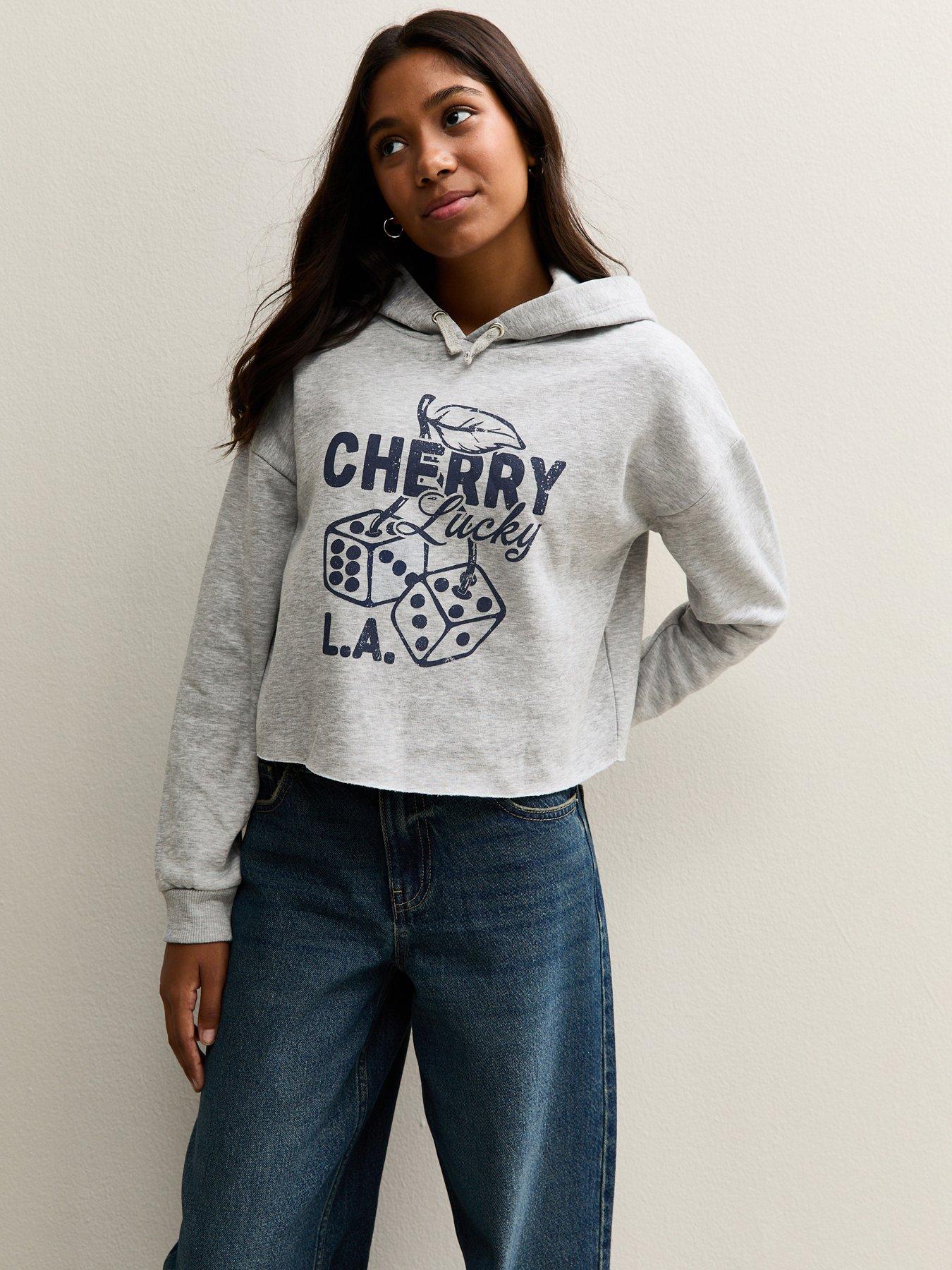 New Look 915 Girls Lucky Dice Cropped Hoodie - Dark Grey