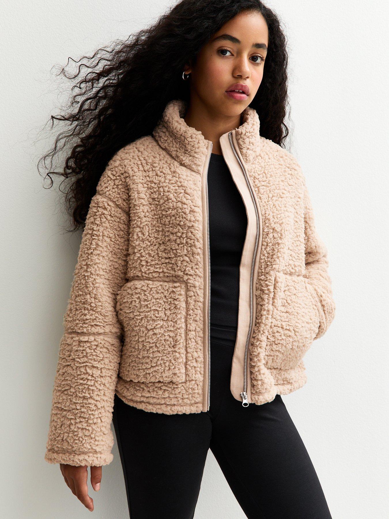 new-look-915-girls-fluffy-texture-zip-up-fleece-jacket-beige
