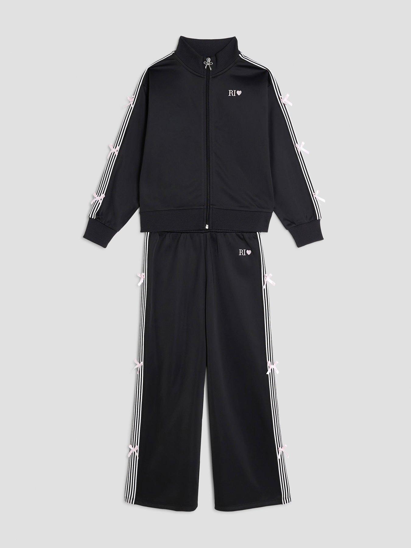Image 3 of 5 of River Island Older Girls Bow Taped Tracksuit Set - Black