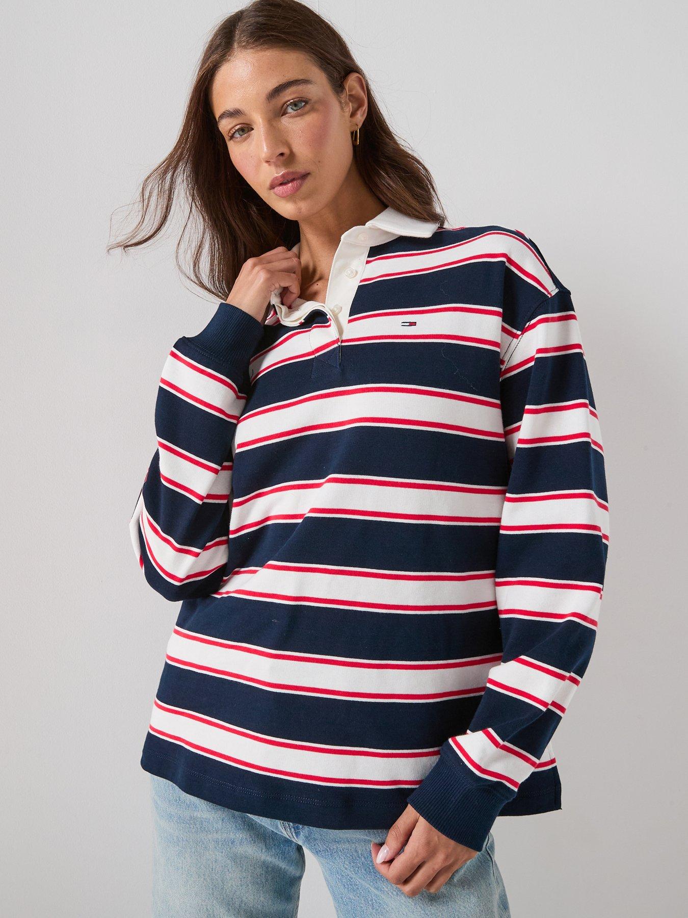 Image 1 of 6 of Tommy Jeans Stripe Rugby Top - Navy