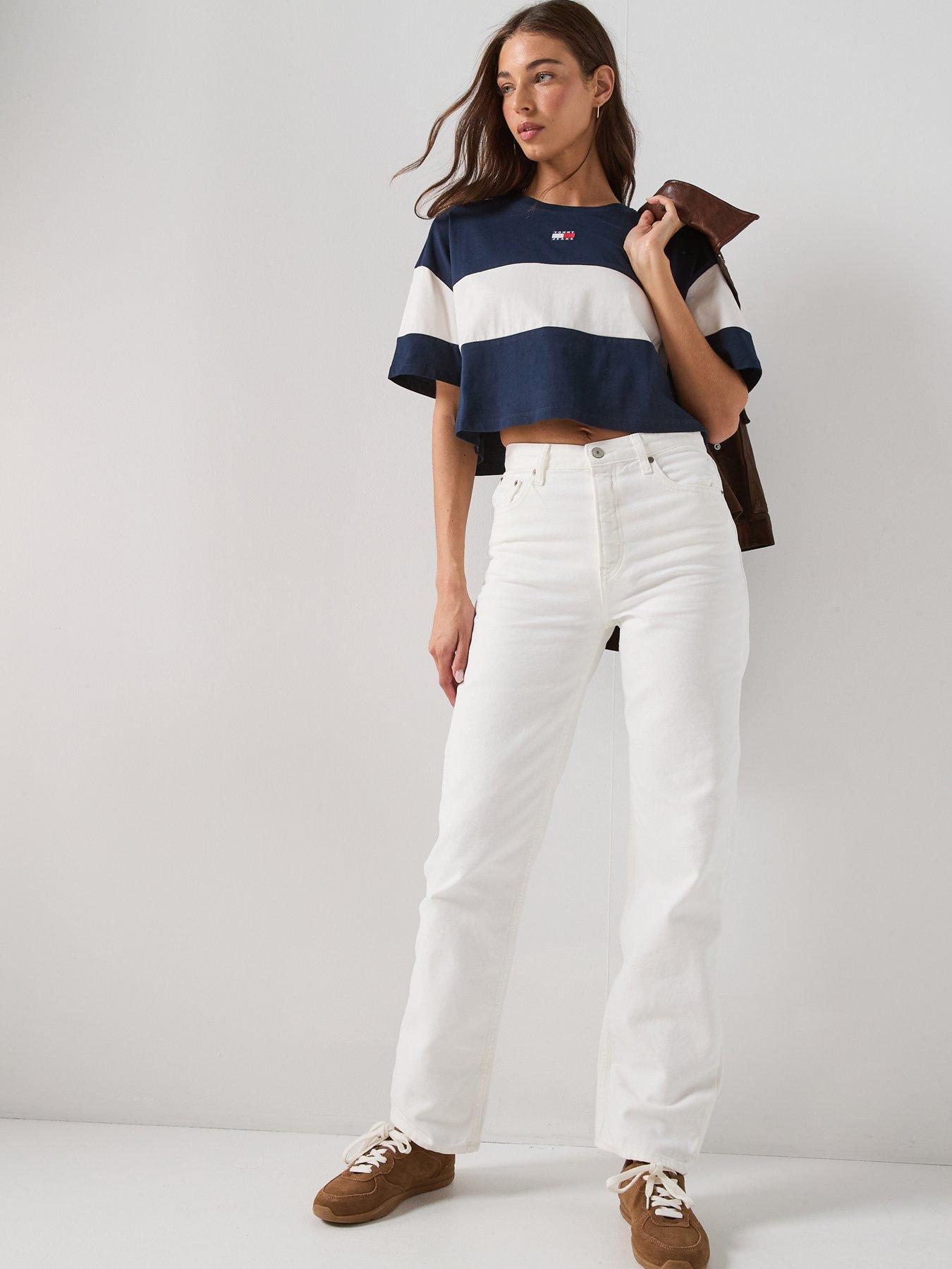 Image 3 of 5 of Tommy Jeans Striped Badge Half Sleeve Top - Navy