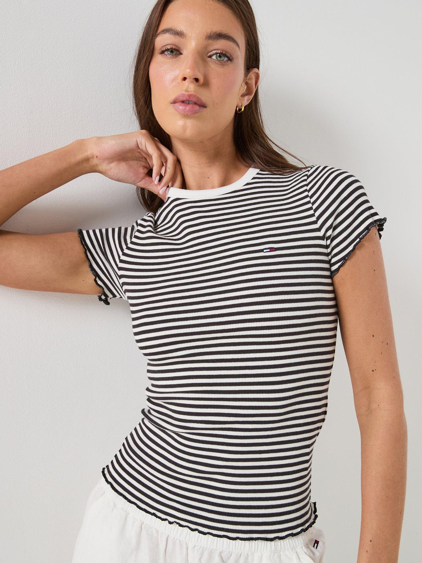 tommy-jeans-short-sleeve-lettuce-edge-rib-top-black-stripe