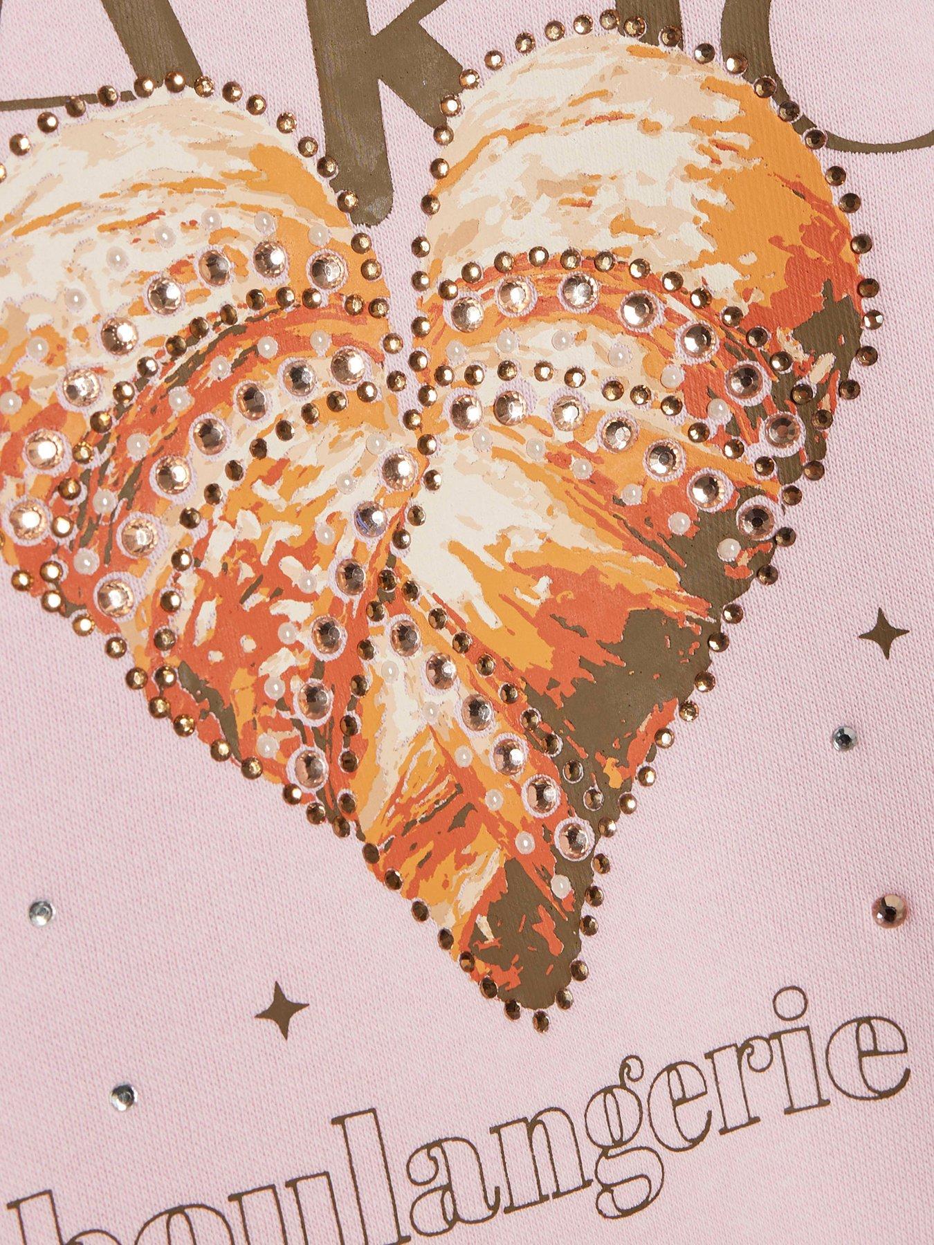 Image 3 of 4 of River Island Older Girls Paris Heart Sweatshirt - Pink
