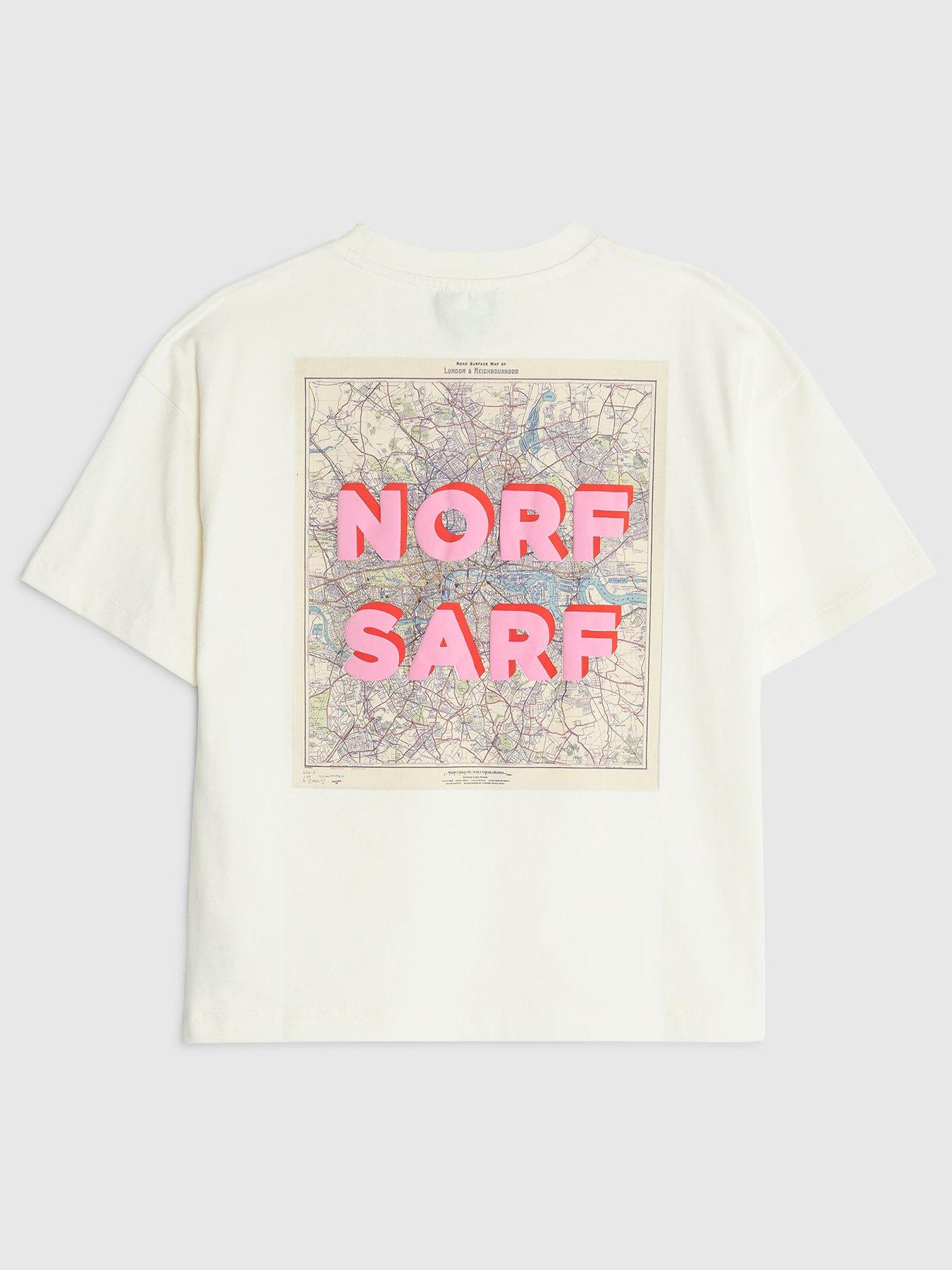 Image 1 of 4 of River Island Older Boys Real Hackney Dave Norf Sarf T-shirt - Cream