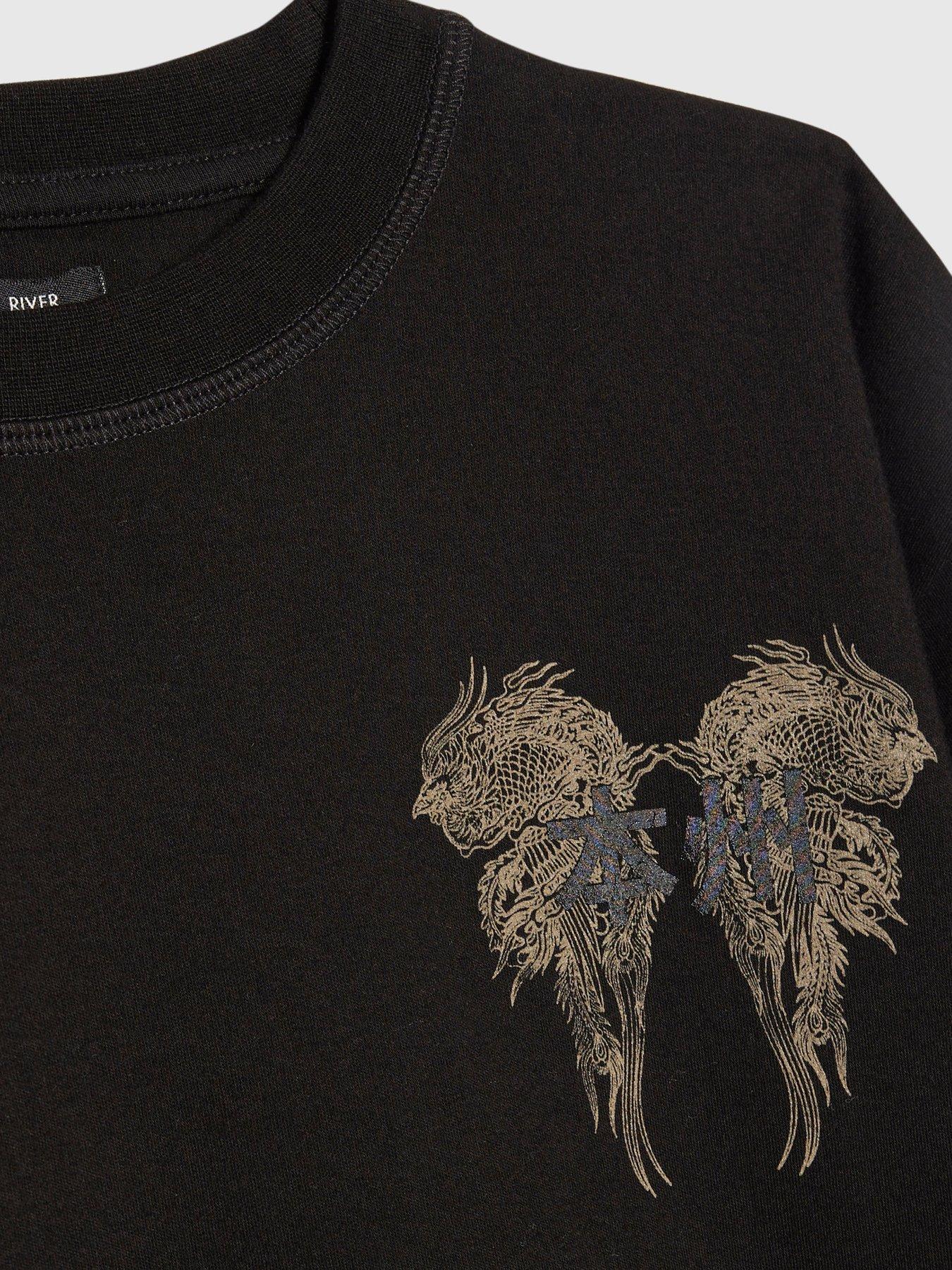 Image 3 of 4 of River Island Older Boys Dragon Japanese Back Print T-Shirt - Black