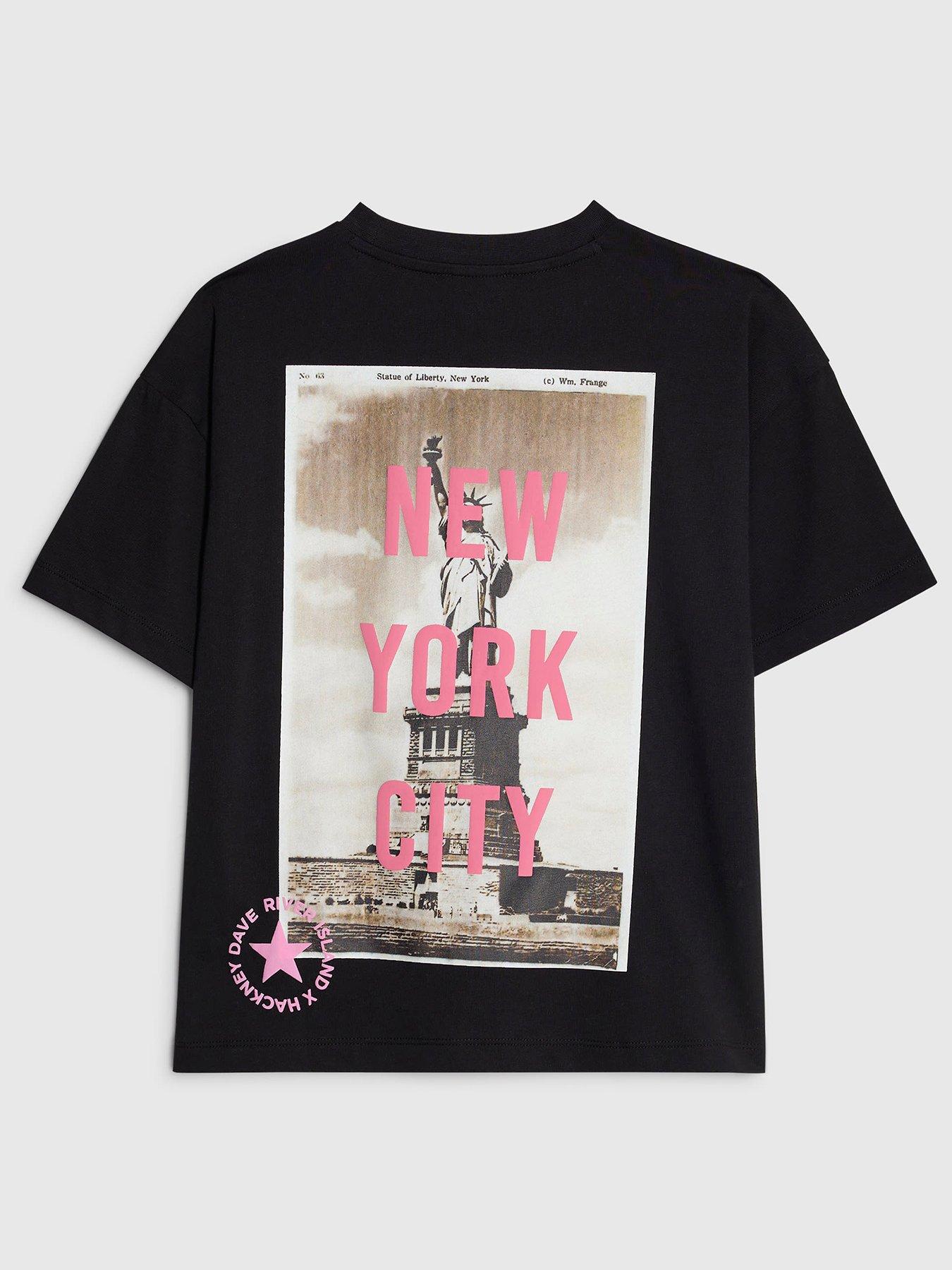 River Island Older Boys Real Hackney Dave New York T-Shirt - Black