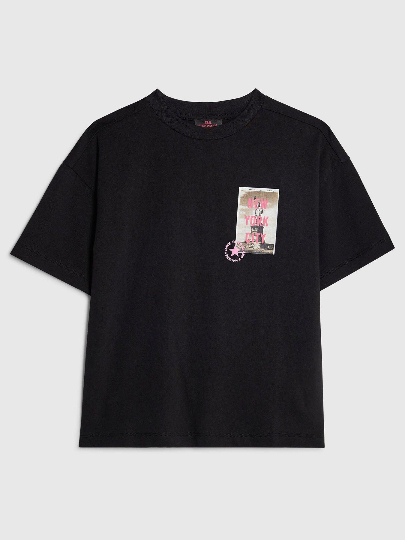 Image 1 of 4 of River Island Older Boys Real Hackney Dave New York T-Shirt - Black