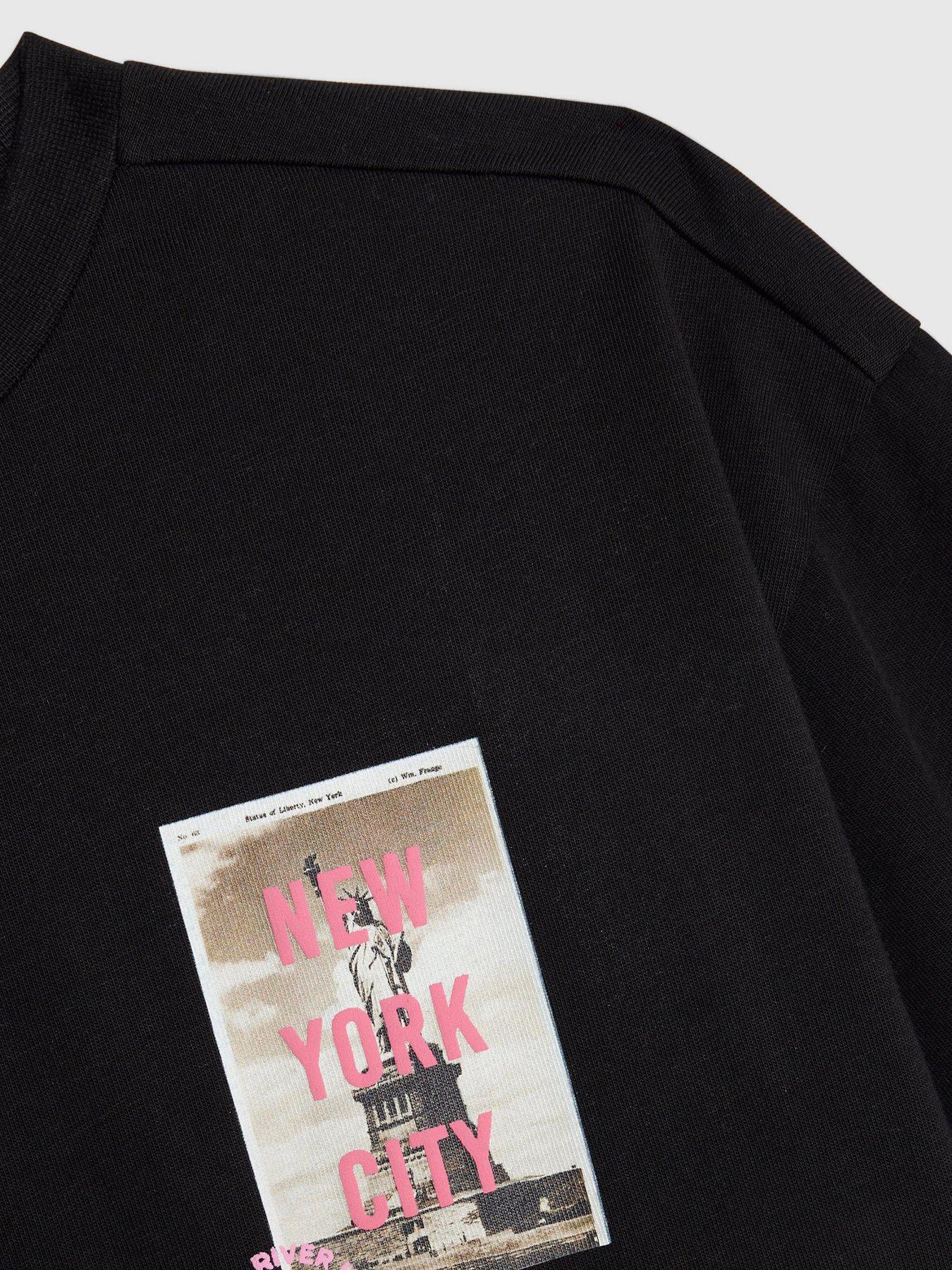Image 3 of 4 of River Island Older Boys Real Hackney Dave New York T-Shirt - Black