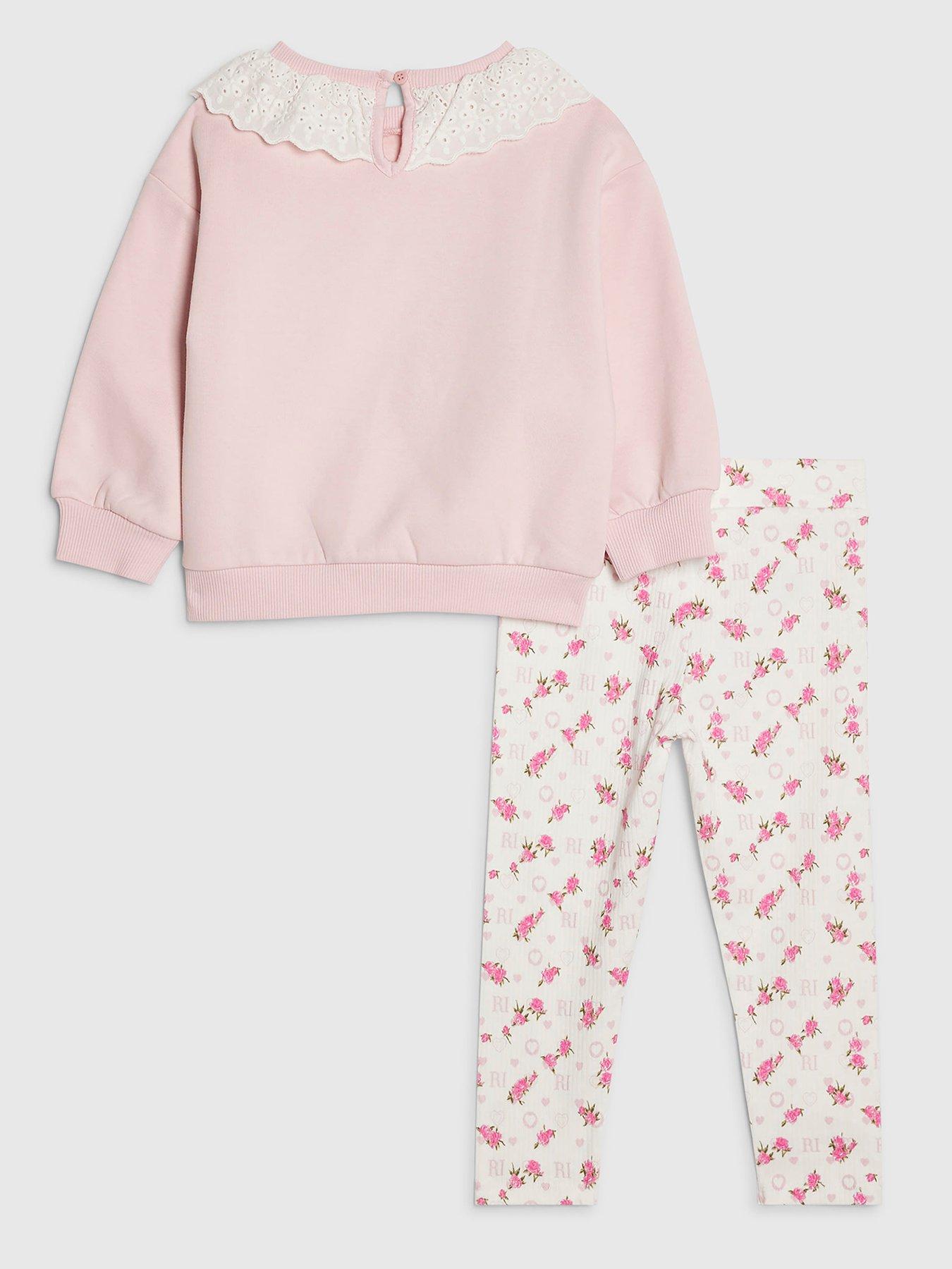 Image 2 of 5 of River Island Mini Girls Cute Collared Sweatshirt Set - Pink