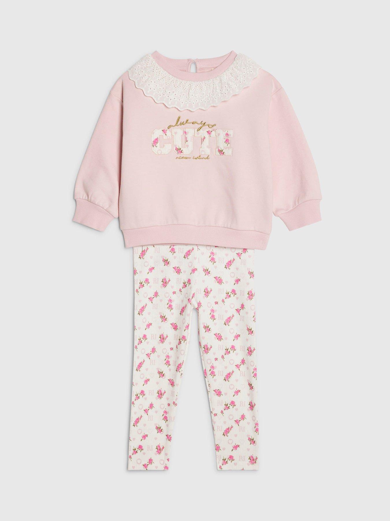 Image 3 of 5 of River Island Mini Girls Cute Collared Sweatshirt Set - Pink