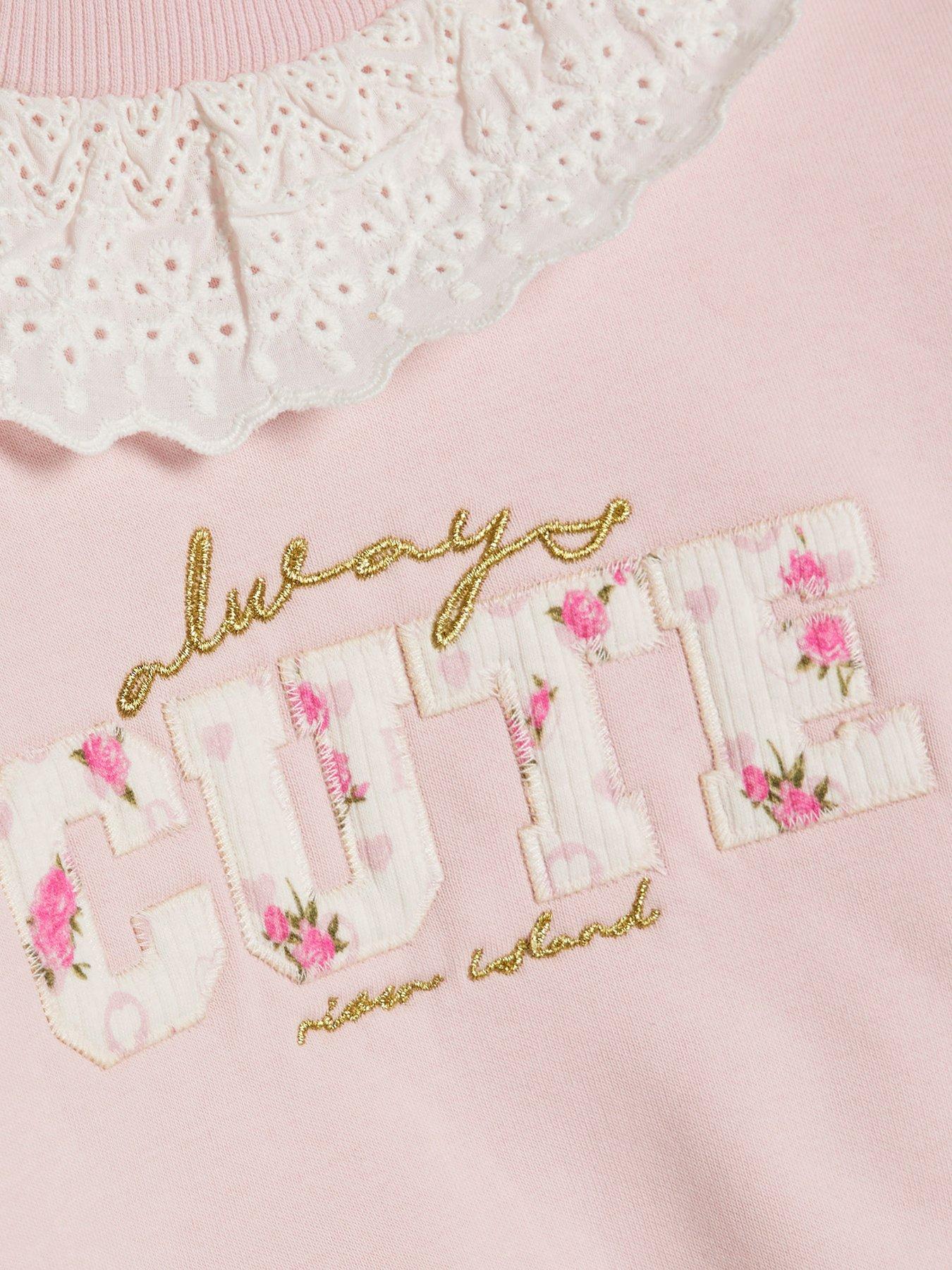 Image 4 of 5 of River Island Mini Girls Cute Collared Sweatshirt Set - Pink