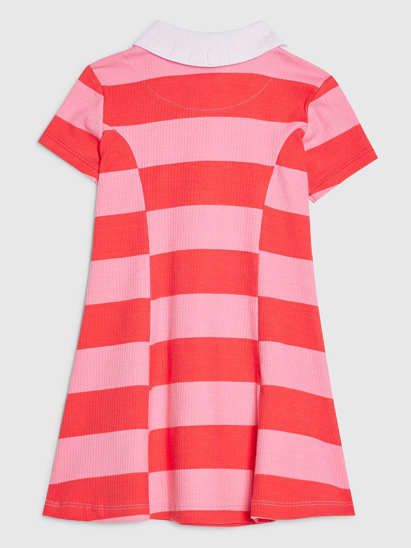 Image 2 of 4 of River Island Mini Girls Stripe Bow Polo Dress - Pink