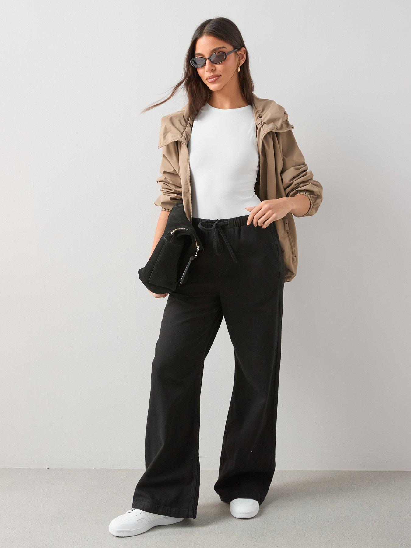 Image 1 of 6 of The Very Collection Drawcord Wide Leg Jeans - Black