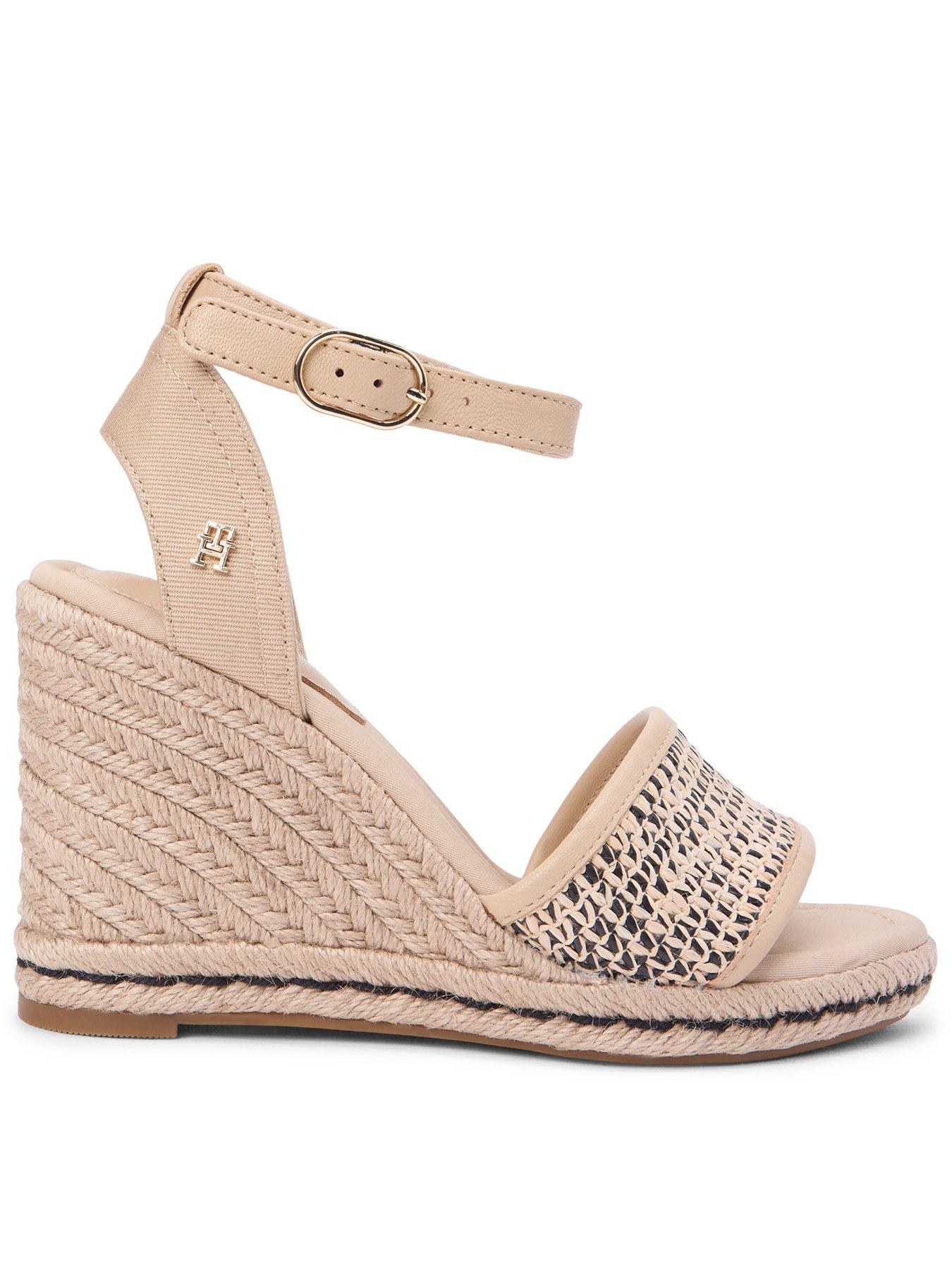 Tommy Hilfiger High Wedge Espadrille Raffia Sandals - Natural