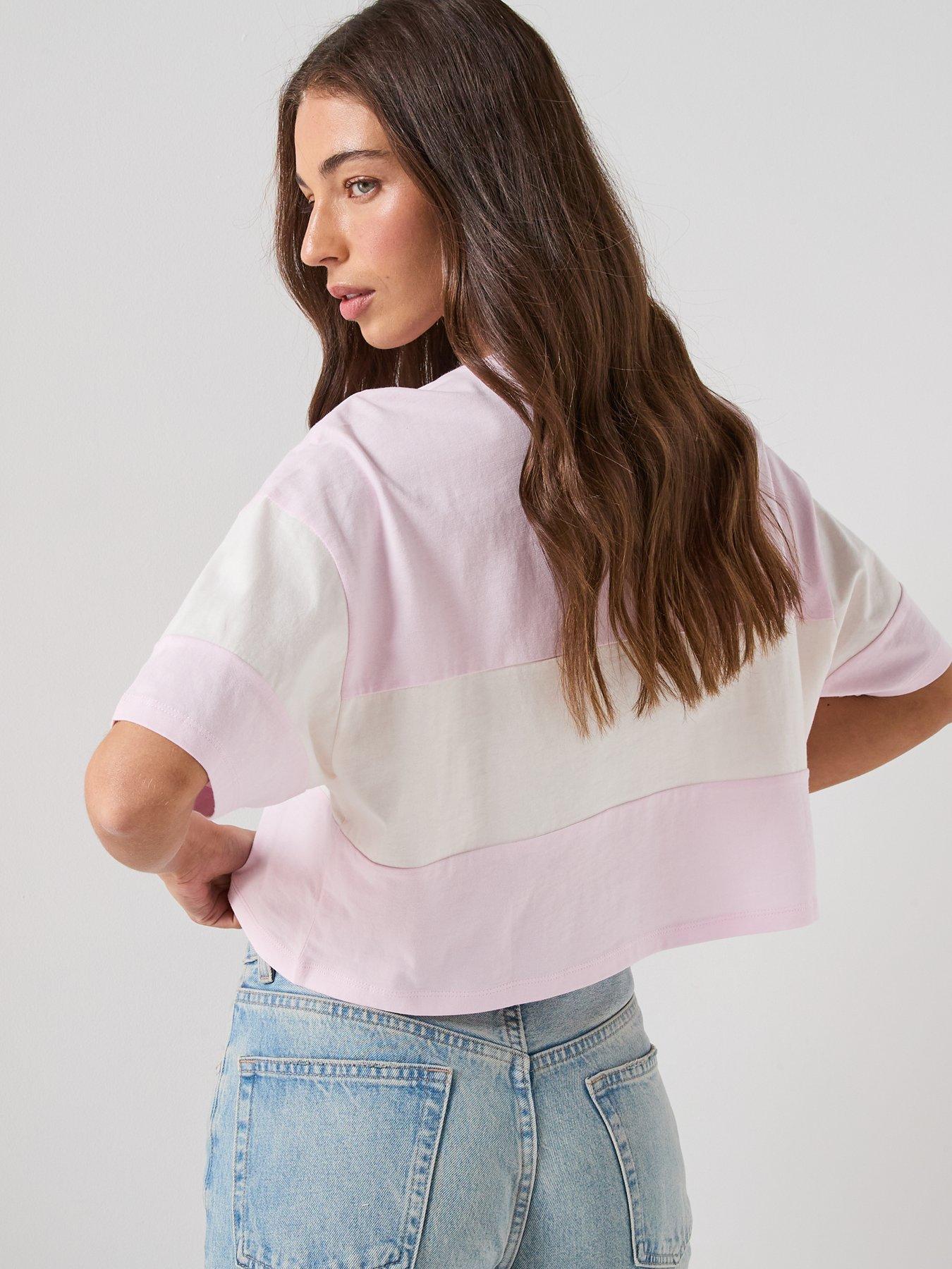 Image 2 of 5 of Tommy Jeans Striped Badge Half Sleeve Top - Pink