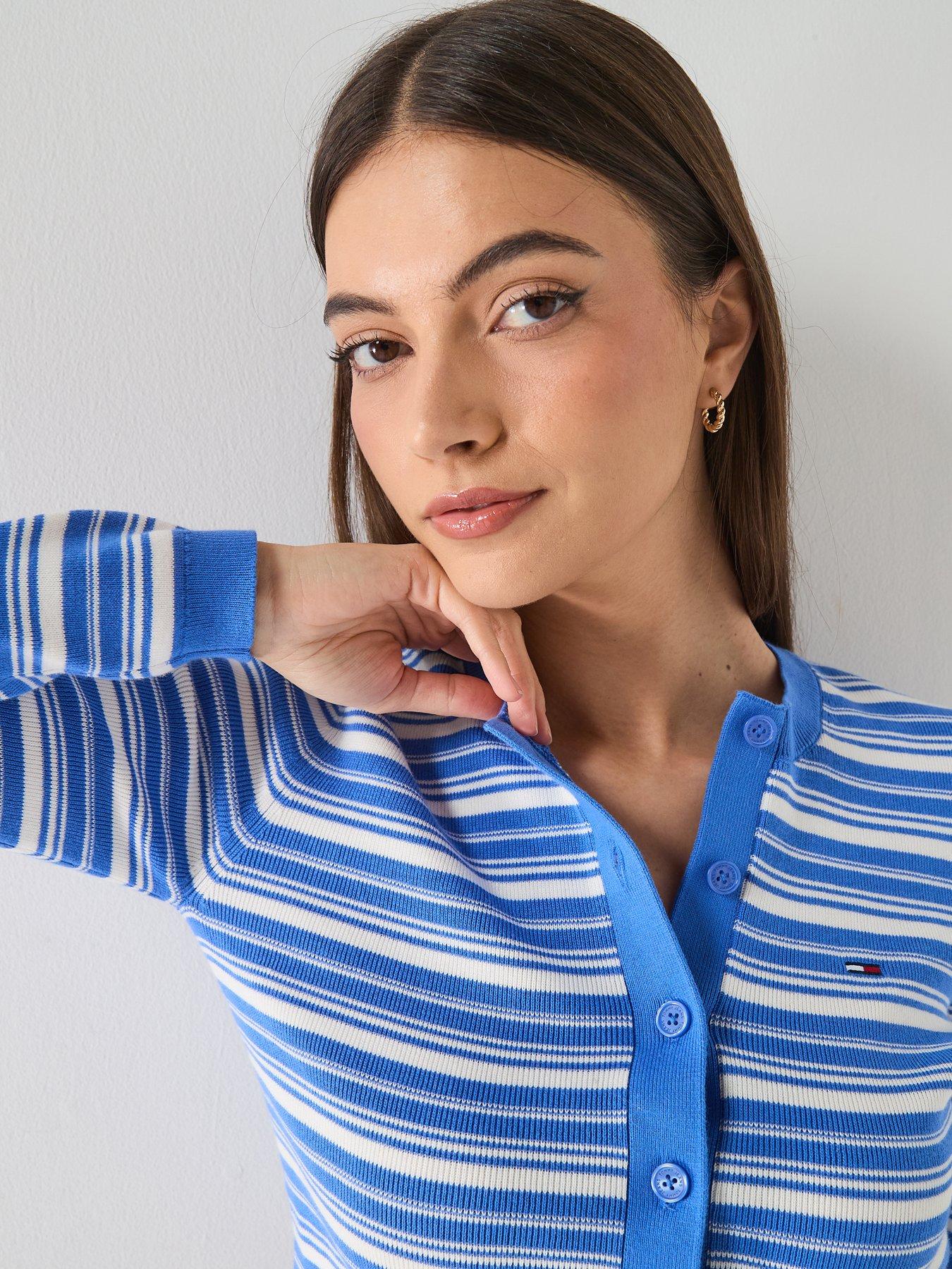 Image 6 of 6 of Tommy Jeans Crew Neck Stripe Hoodie - Blue