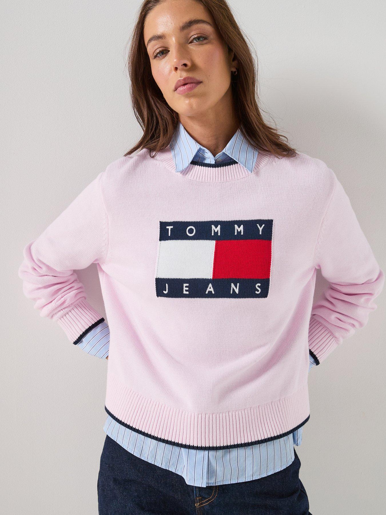 Image 1 of 6 of Tommy Jeans Flag Sweater - Pink