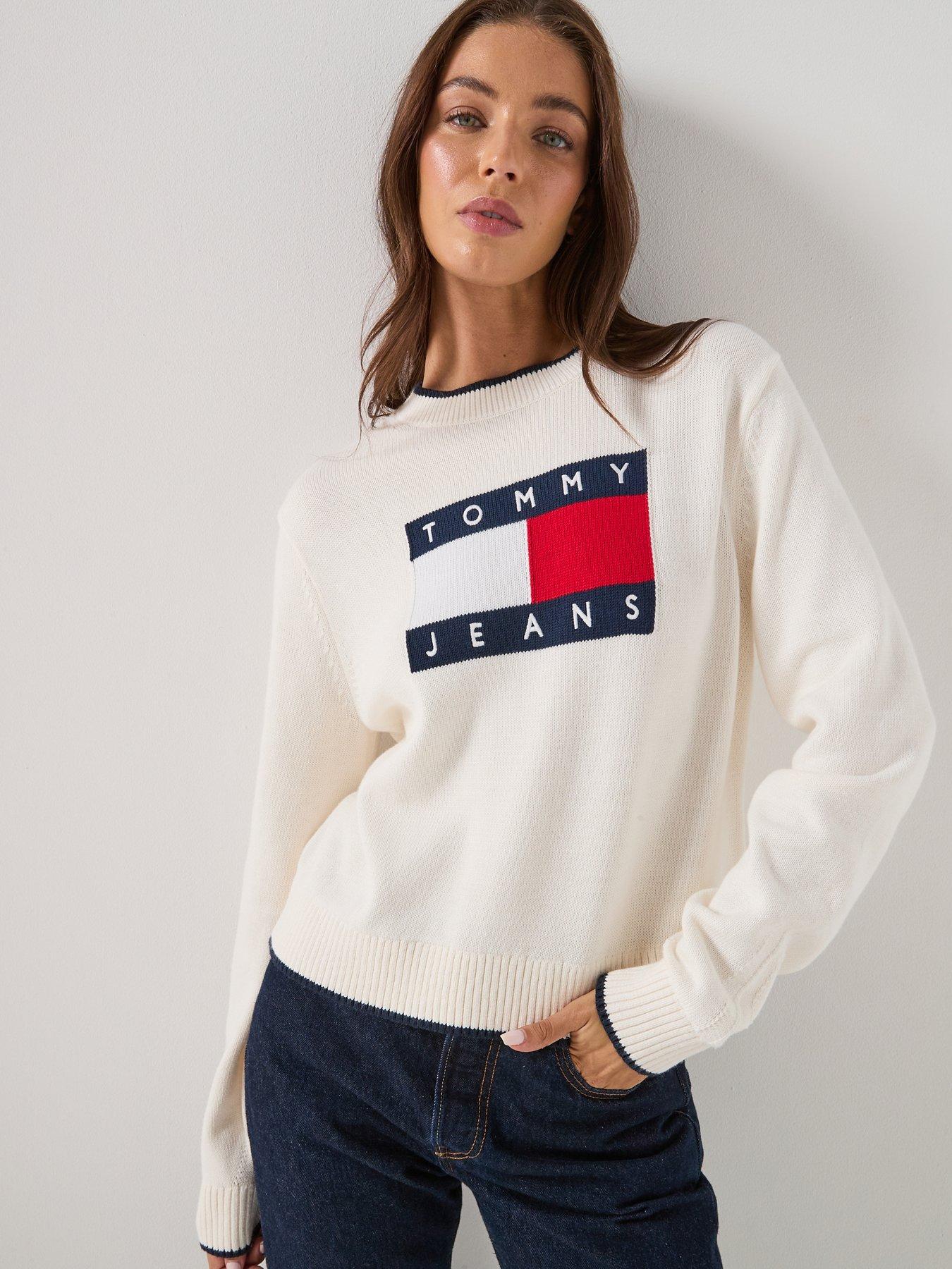 Image 1 of 4 of Tommy Jeans Flag Sweater - White