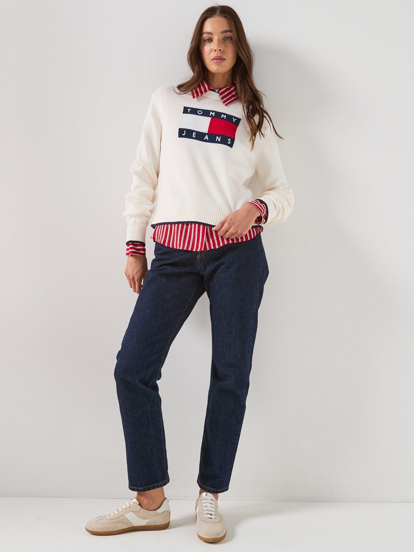 Image 3 of 4 of Tommy Jeans Flag Sweater - White