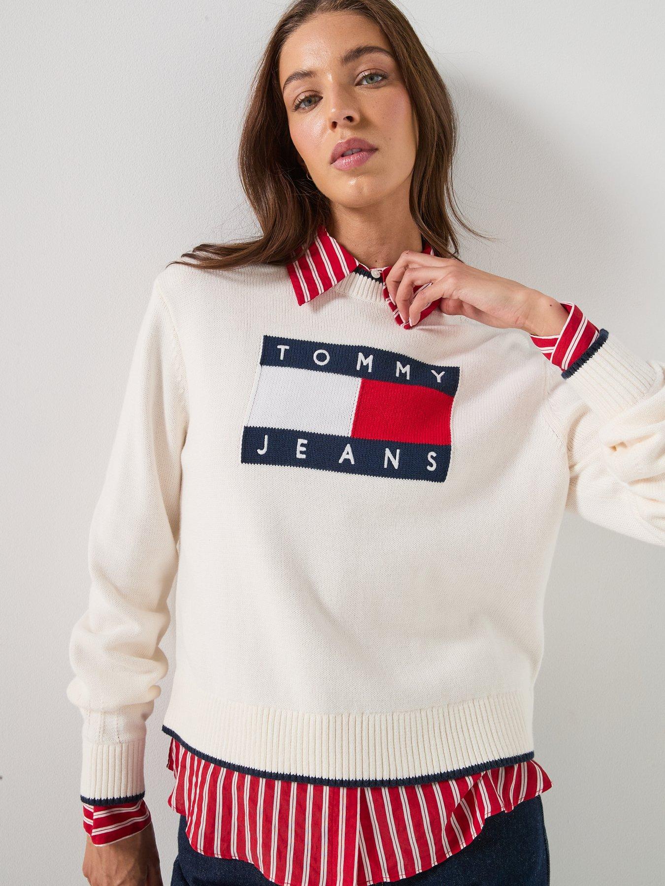 Image 4 of 4 of Tommy Jeans Flag Sweater - White