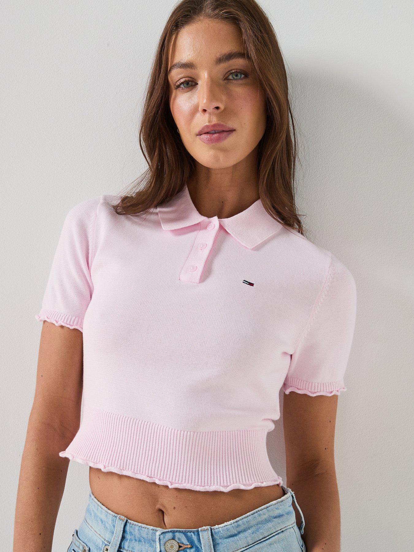 Image 1 of 5 of Tommy Jeans Short Sleeve Polo Sweater - Pink