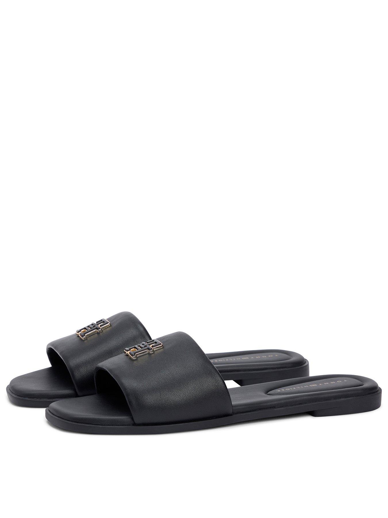 Image 1 of 6 of Tommy Hilfiger Logo Hardware Leather Mule - Black