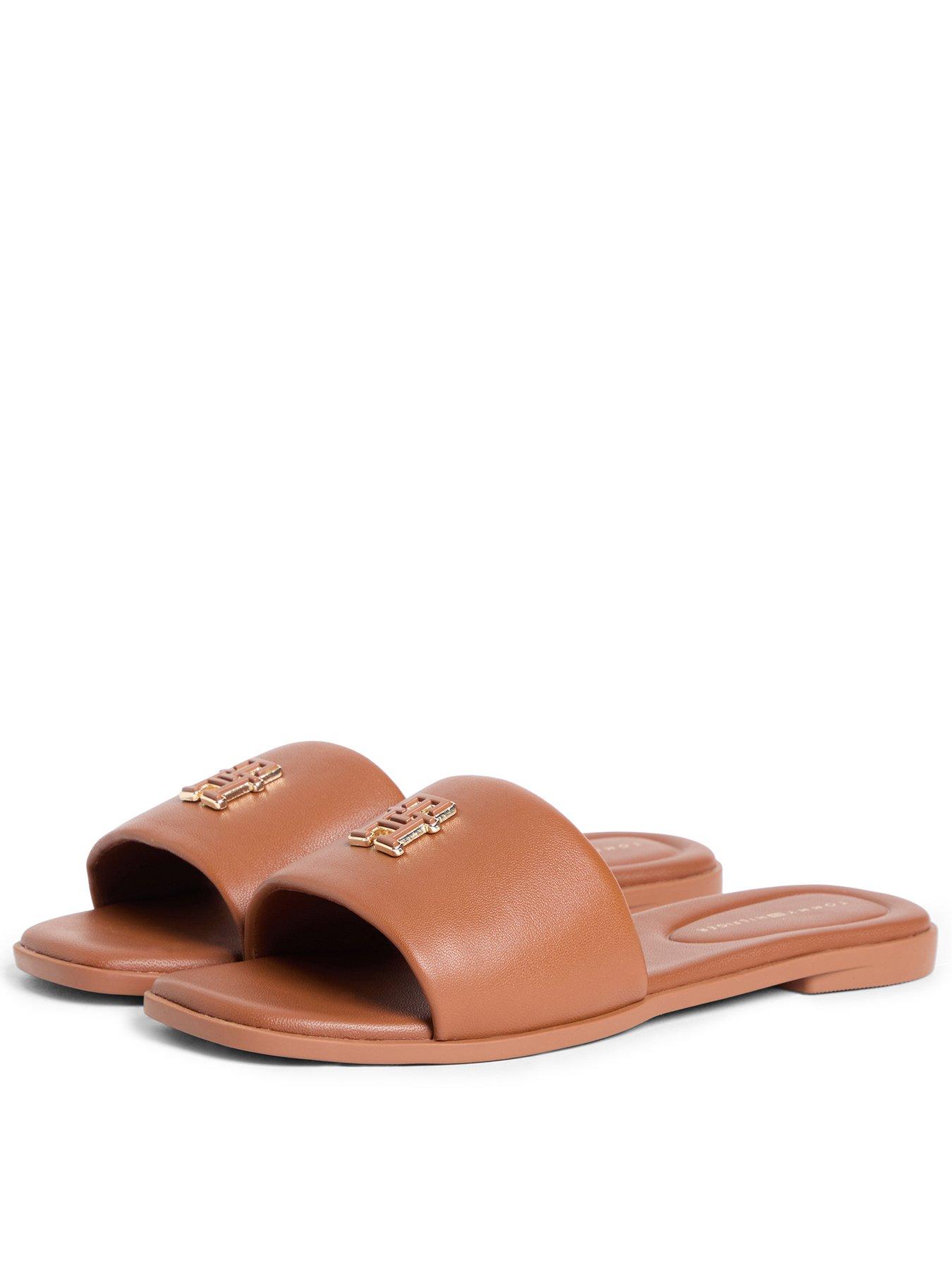 Image 1 of 6 of Tommy Hilfiger Th Logo Hardware Leather Mule Slip-Ons - Brown