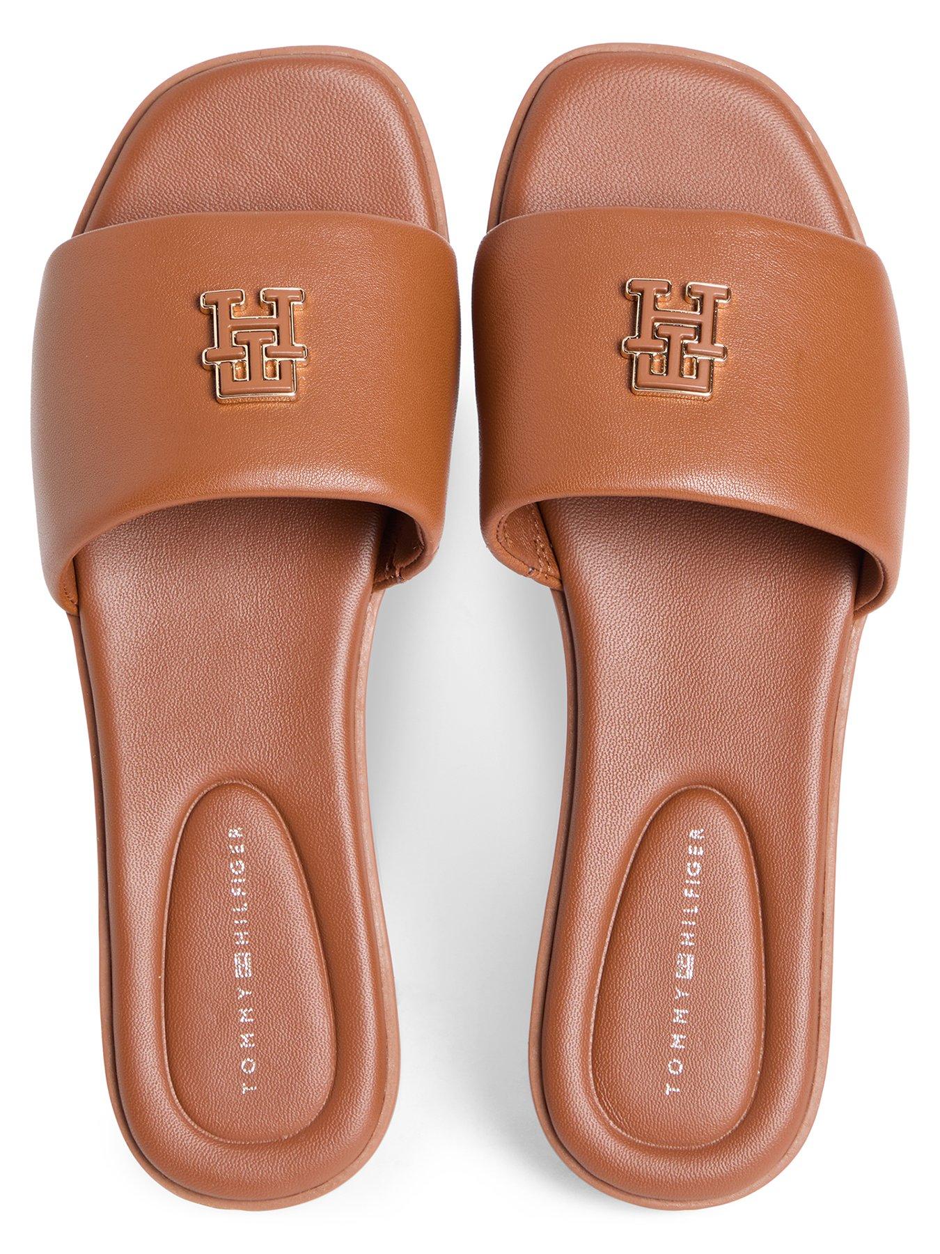 Image 4 of 6 of Tommy Hilfiger Th Logo Hardware Leather Mule Slip-Ons - Brown