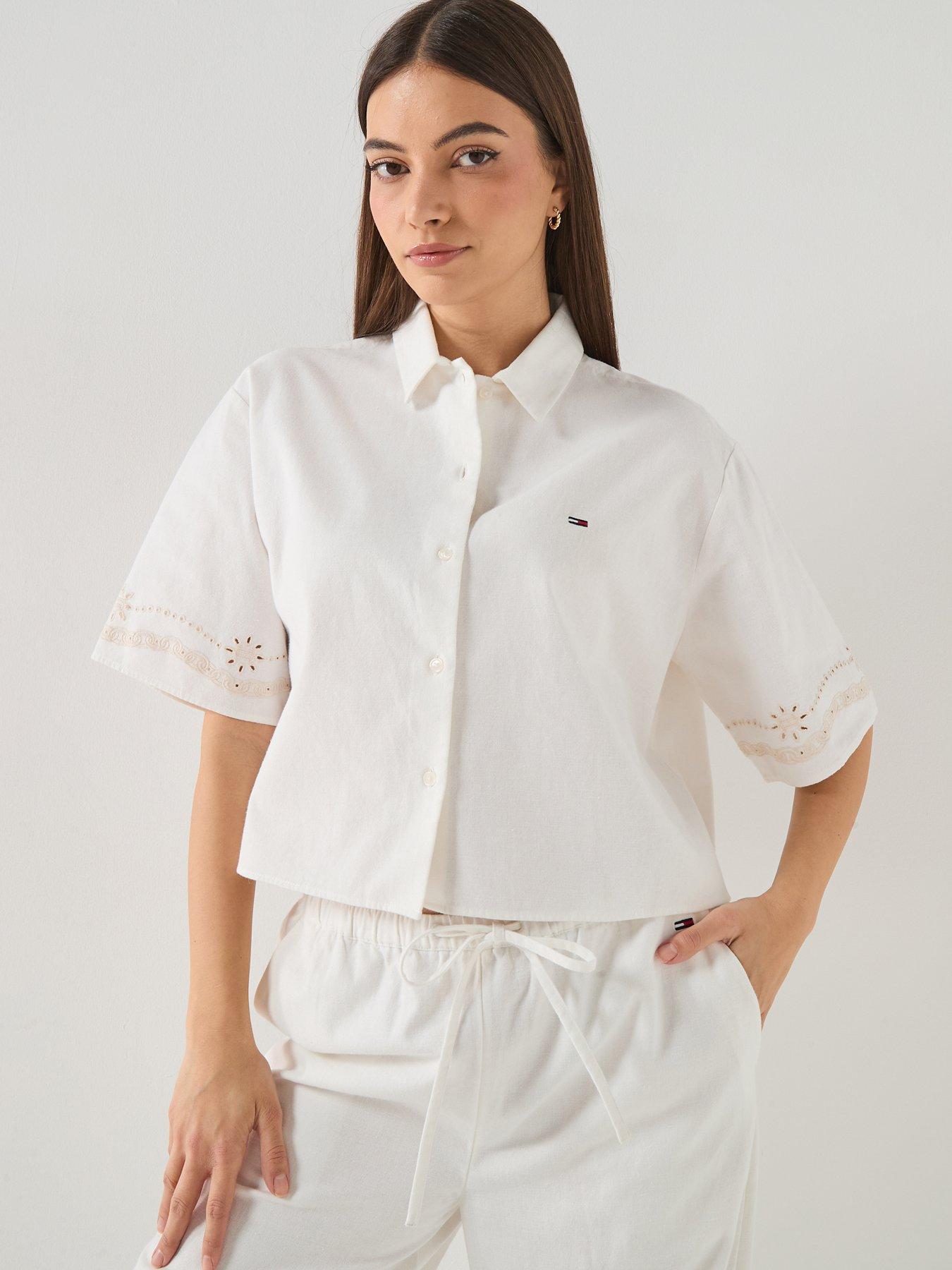 Tommy Jeans Broderie Linen Shirt - White