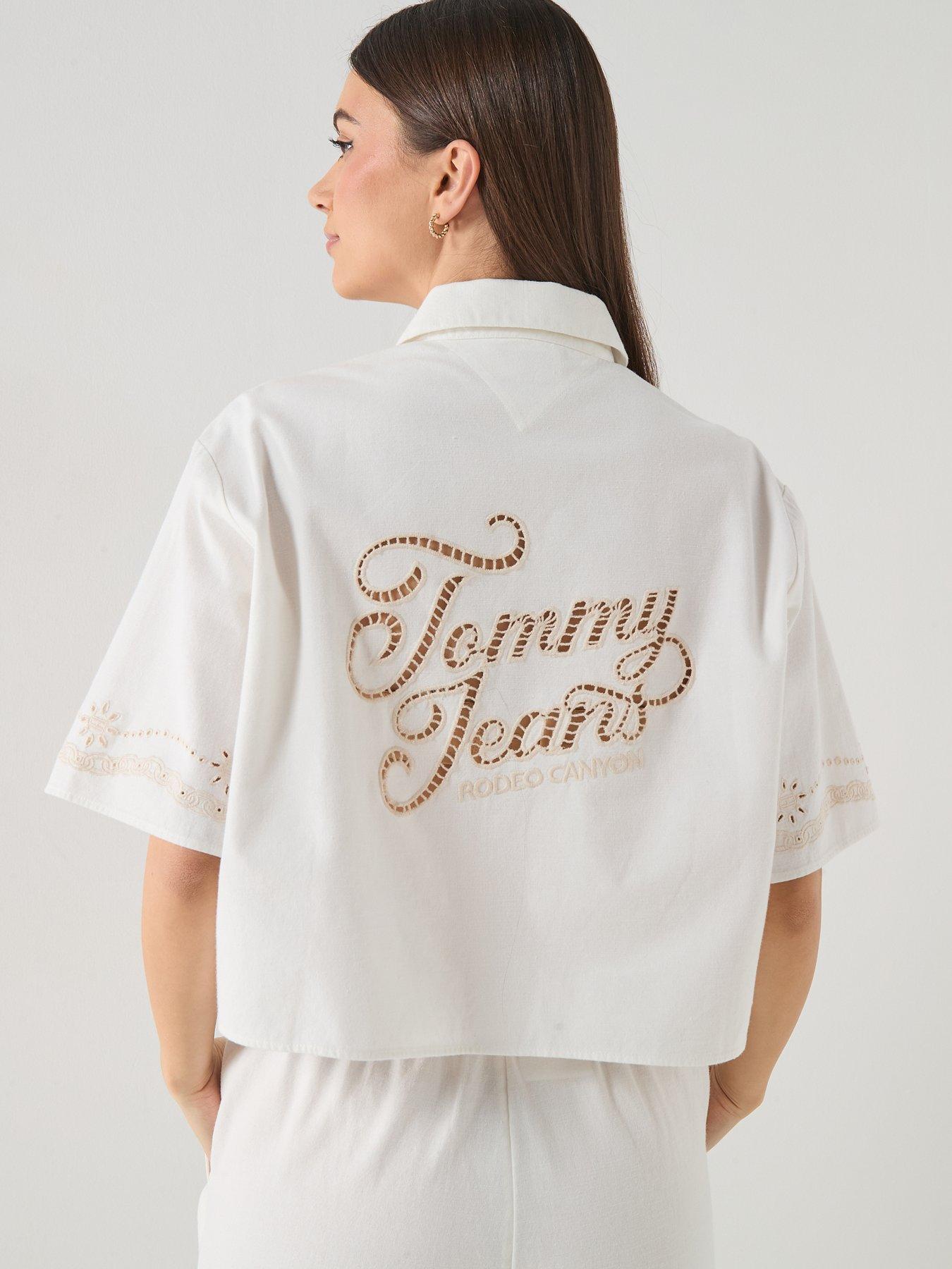 Image 2 of 6 of Tommy Jeans Broderie Linen Shirt - White