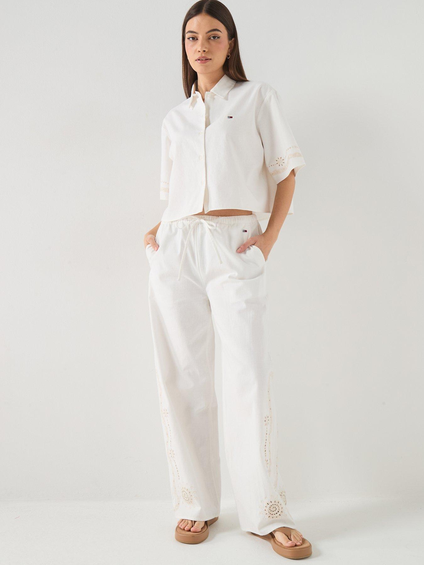 Image 3 of 6 of Tommy Jeans Broderie Linen Shirt - White