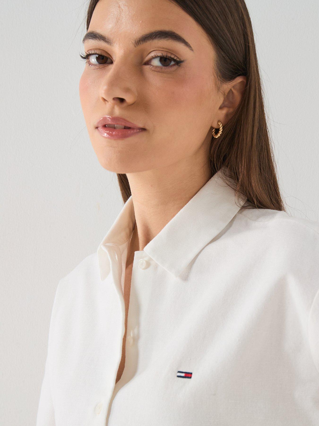 Image 6 of 6 of Tommy Jeans Broderie Linen Shirt - White