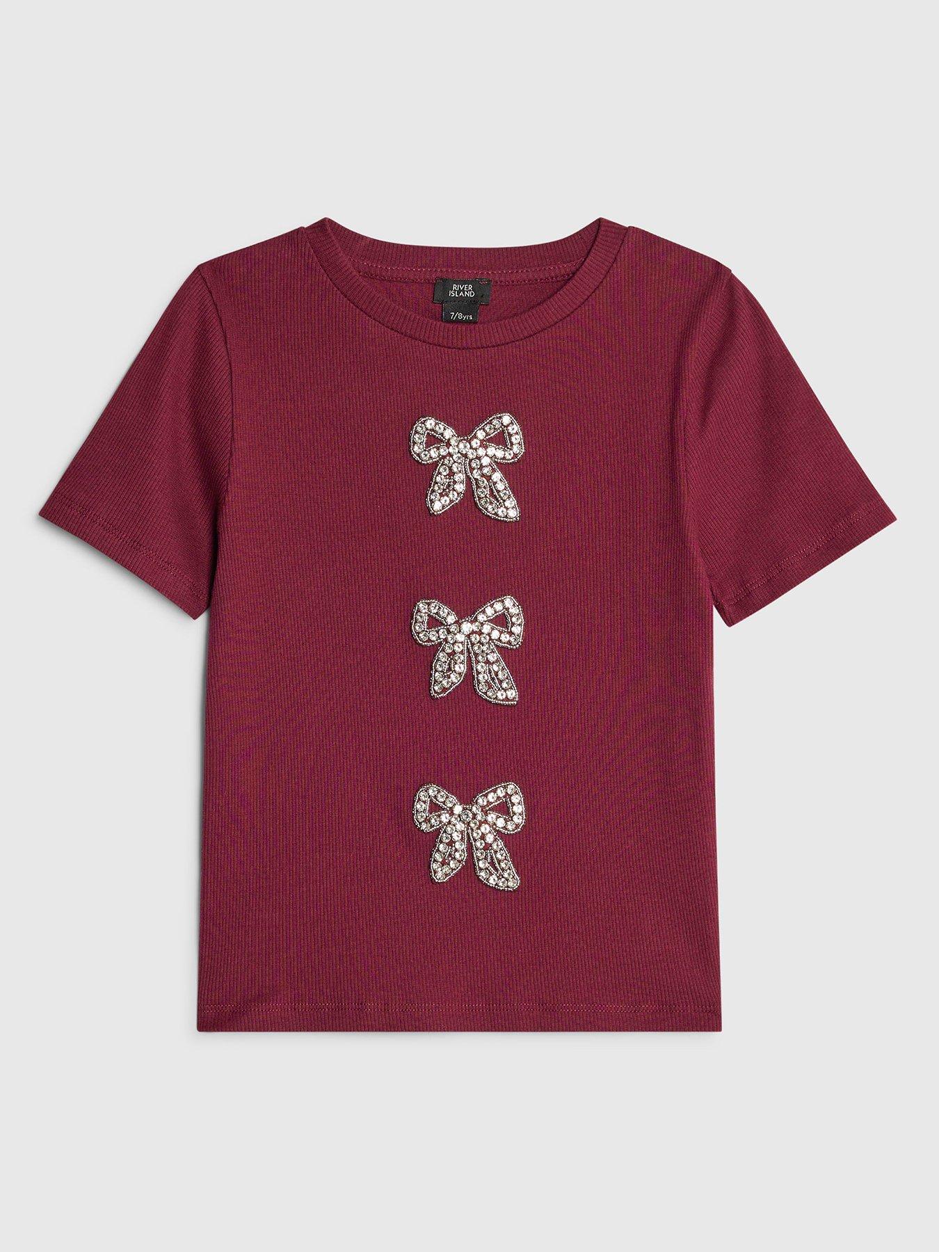 river-island-older-girls-ribbed-diamante-bow-t-shirt-dark-red