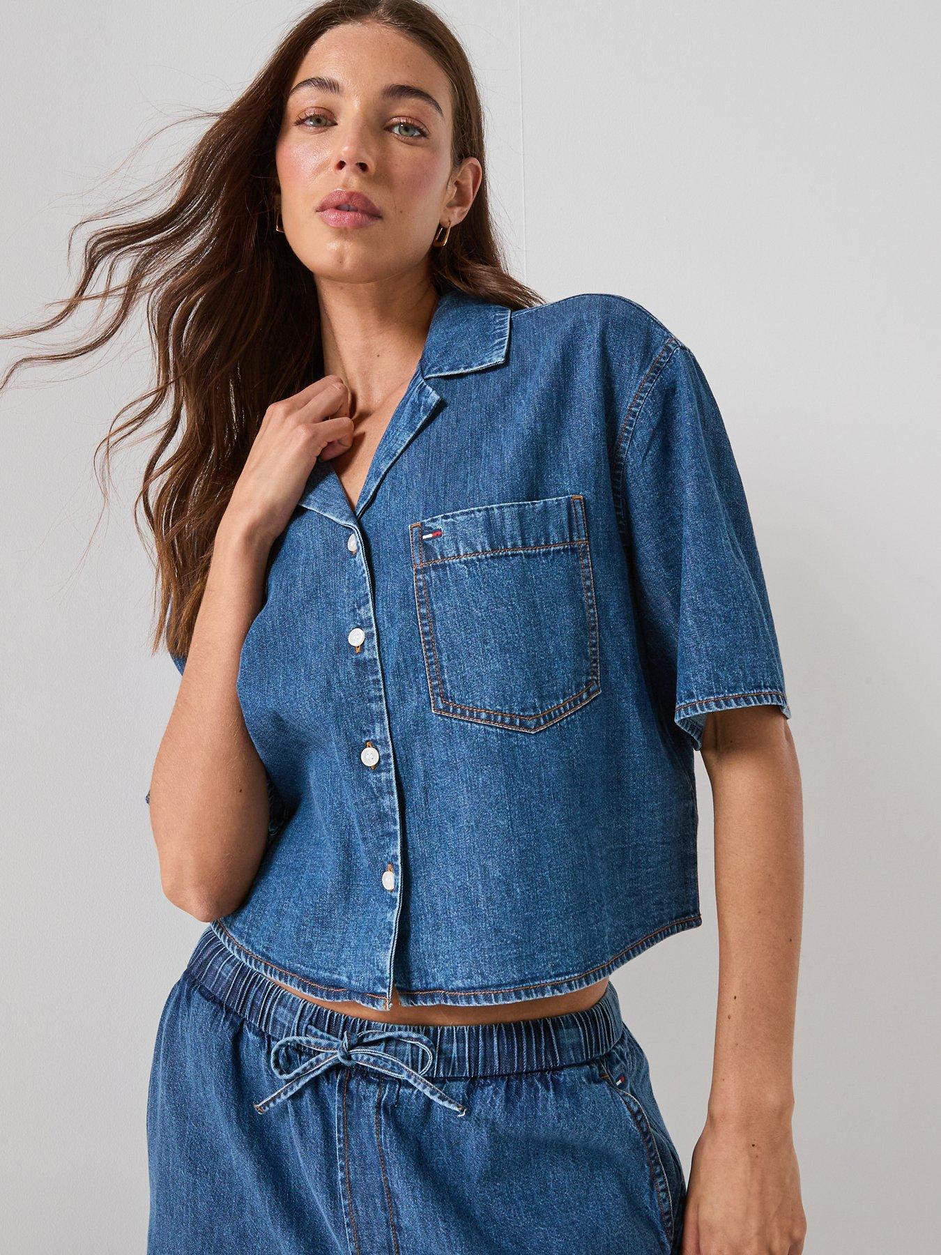 Tommy Jeans Crop Chambray Shirt - Blue