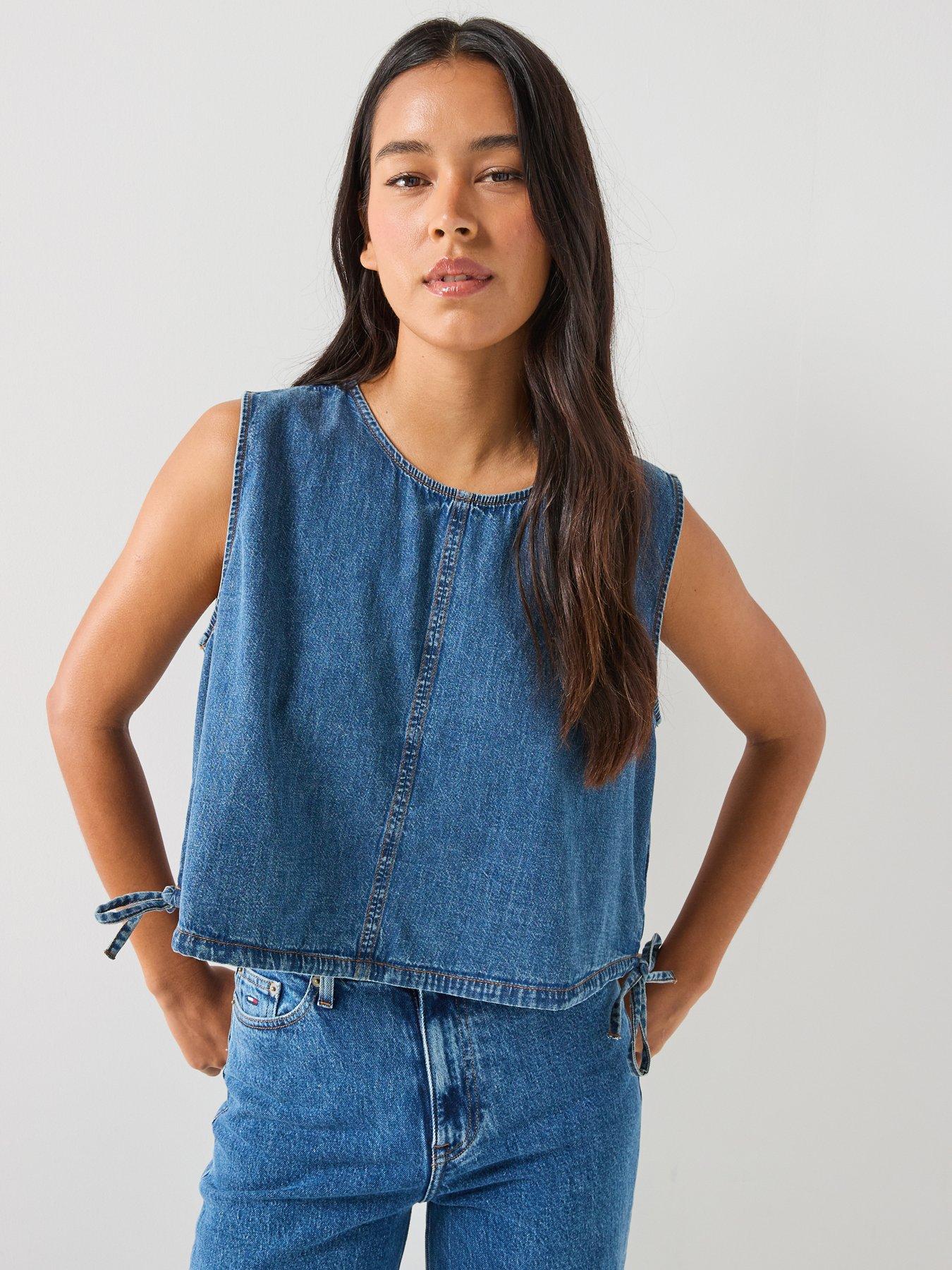Image 1 of 6 of Tommy Jeans Chambray Blouse - Blue
