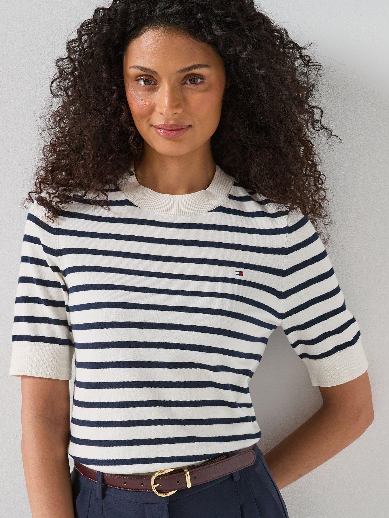 Image 4 of 6 of Tommy Hilfiger Short Sleeve Stripe Jumper - White