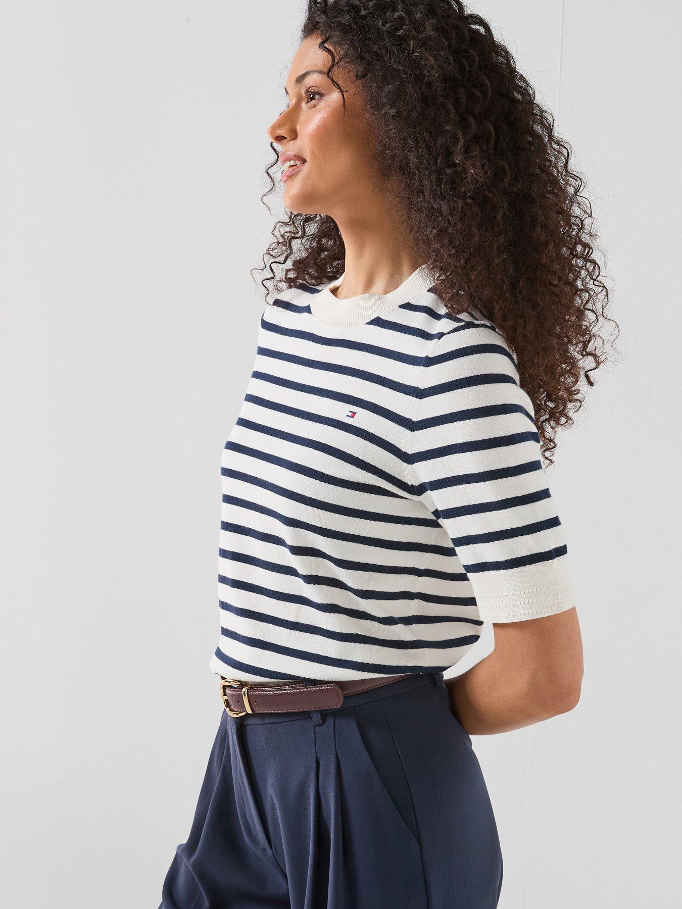 Image 6 of 6 of Tommy Hilfiger Short Sleeve Stripe Jumper - White