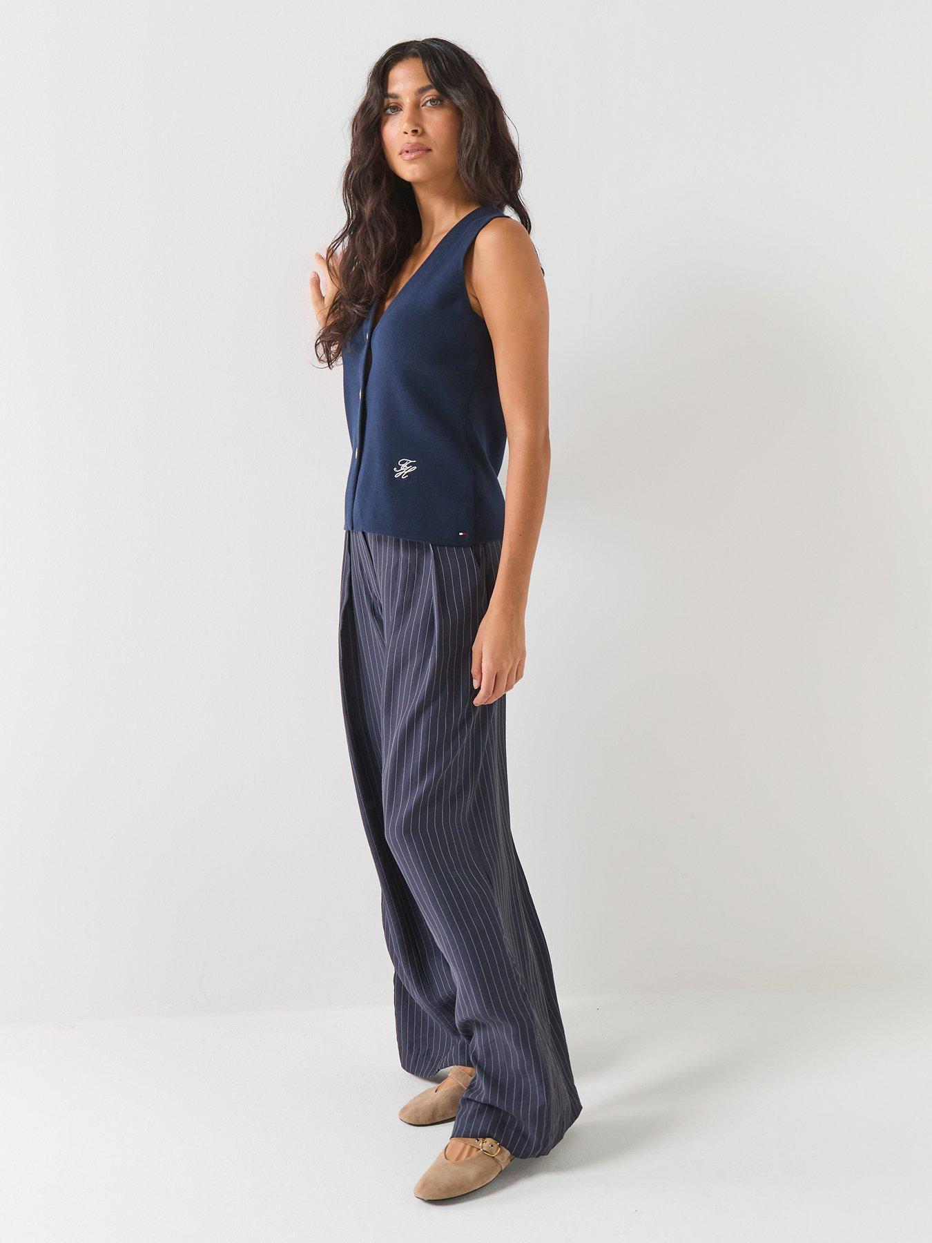 Image 3 of 6 of Tommy Hilfiger V Neck Button Through Vest - Navy