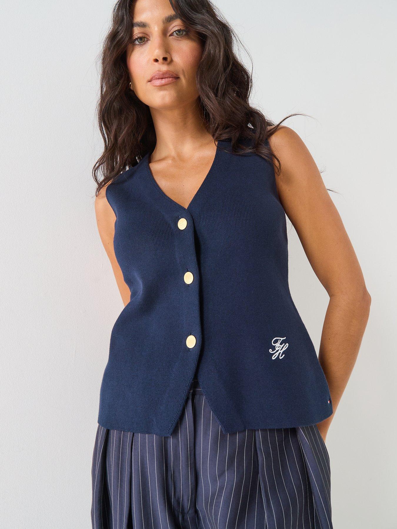 Image 6 of 6 of Tommy Hilfiger V Neck Button Through Vest - Navy